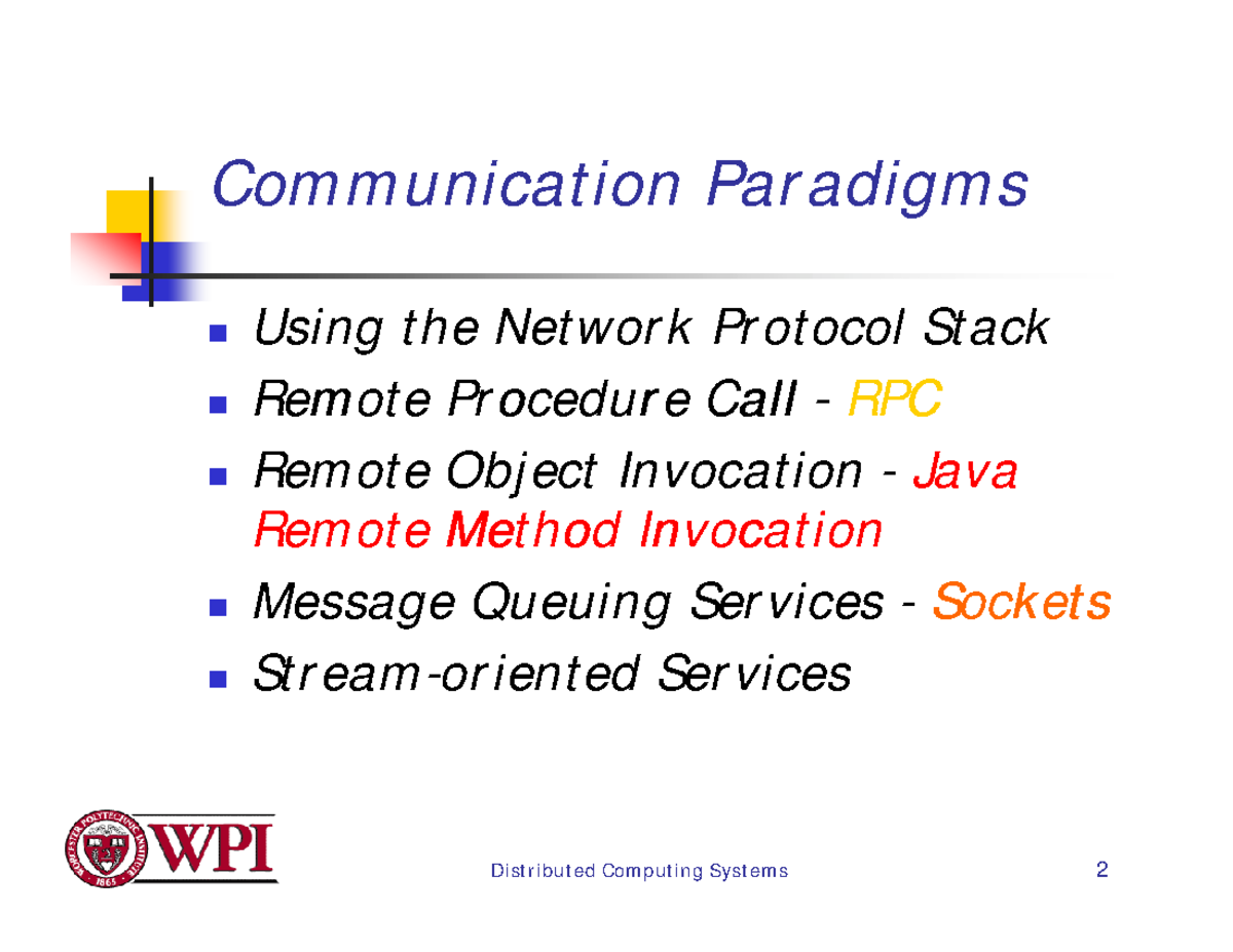 Communication in Distributed Systems - Com m unicat ion Par adigm s ...