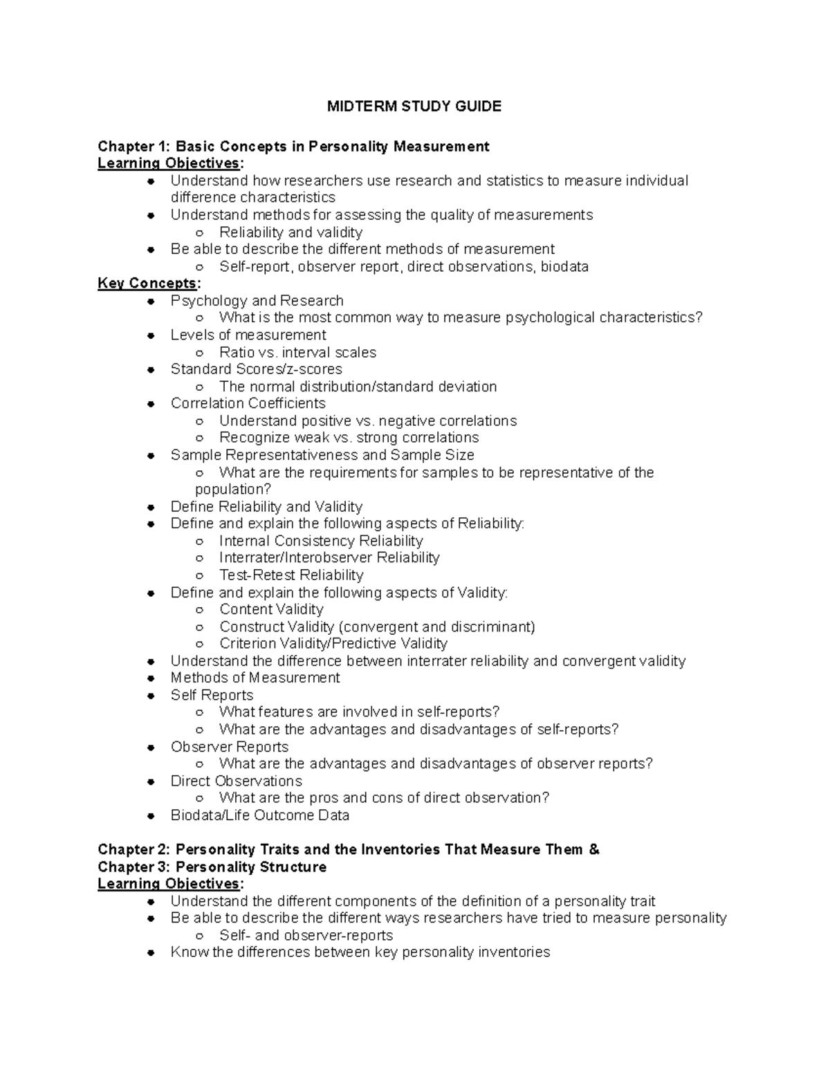 Midterm Study Guide - MIDTERM STUDY GUIDE Chapter 1: Basic Concepts in ...