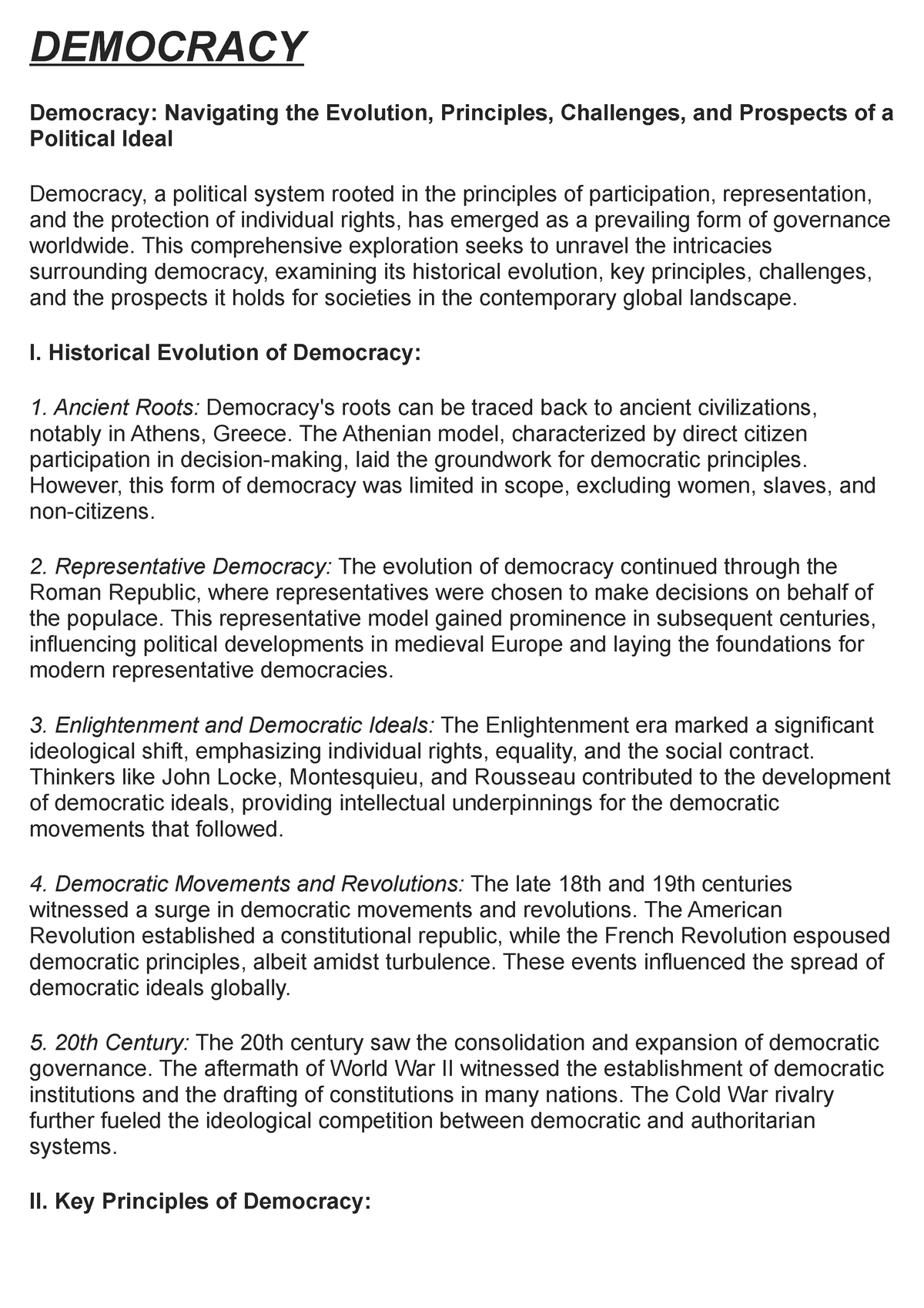 essay on principles of democracy