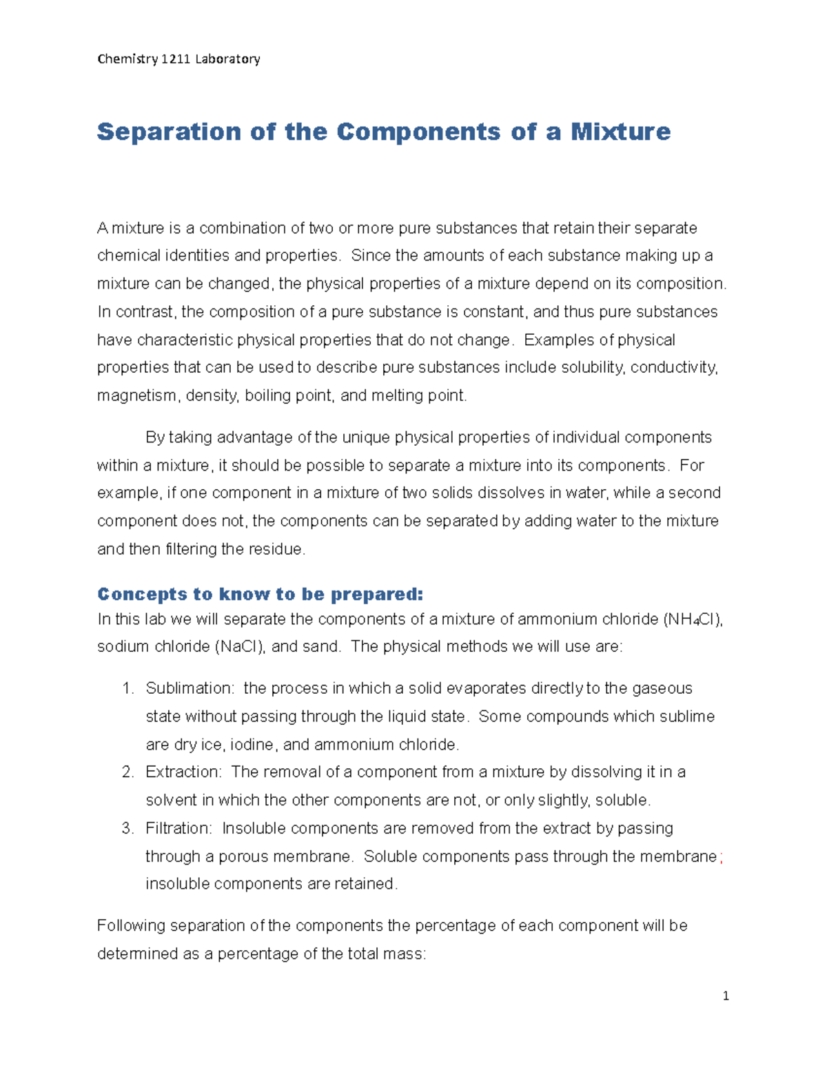 Separation of Mixture - Separation of the Components of a Mixture A ...