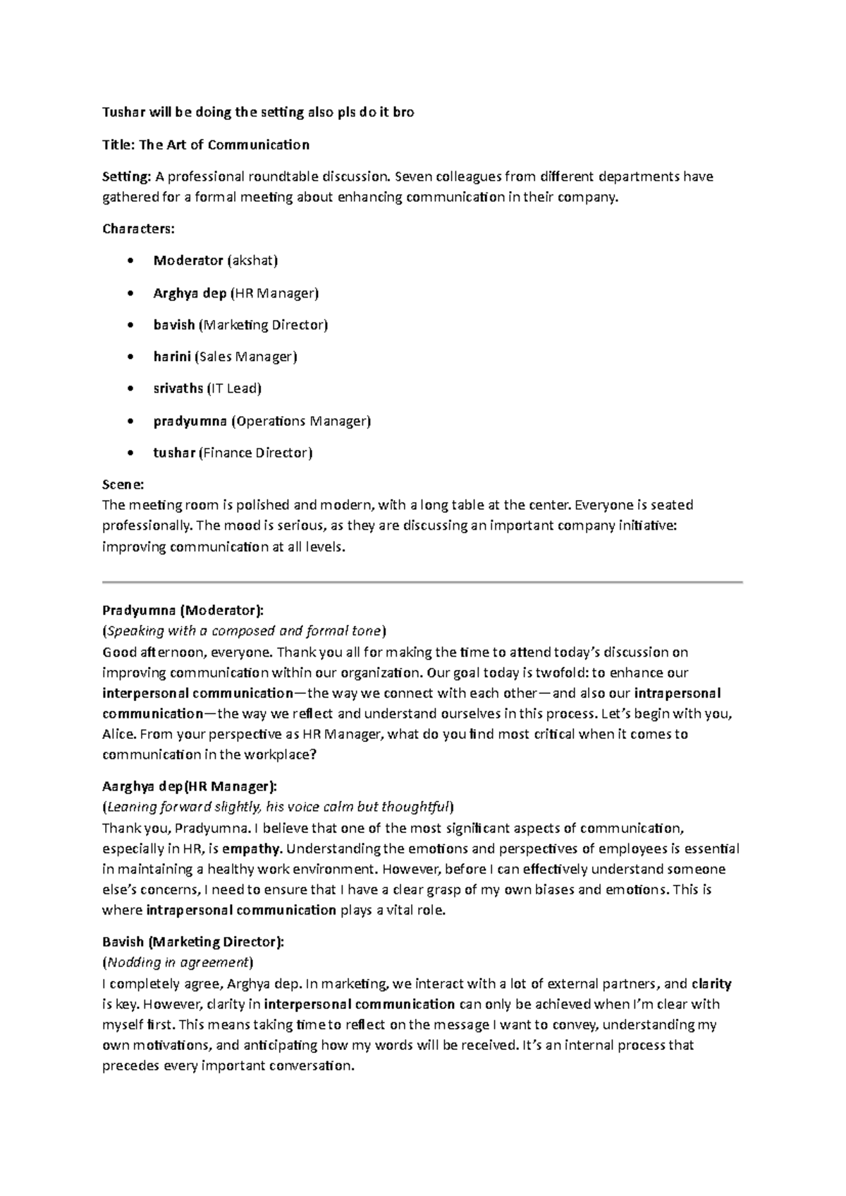 Eng script - Please provide me this document - Tushar will be doing the ...