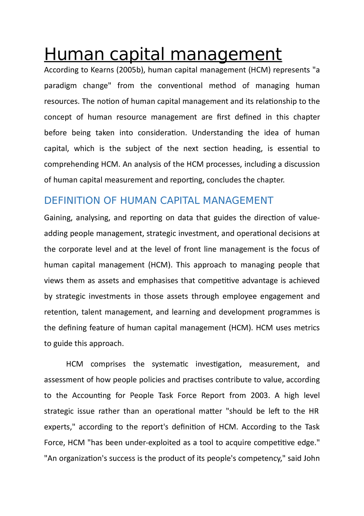 human capital management essay