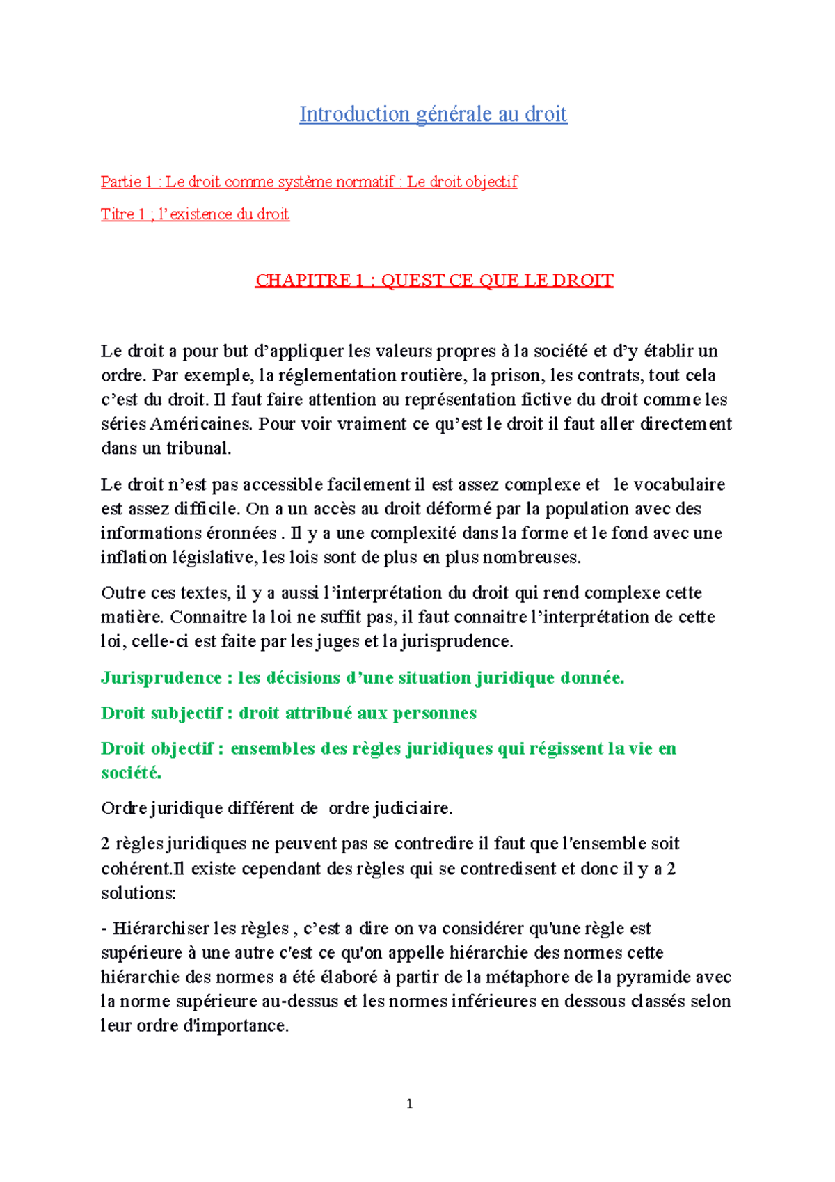Introduction au droit chapitre 1 - Introduction générale au droit ...