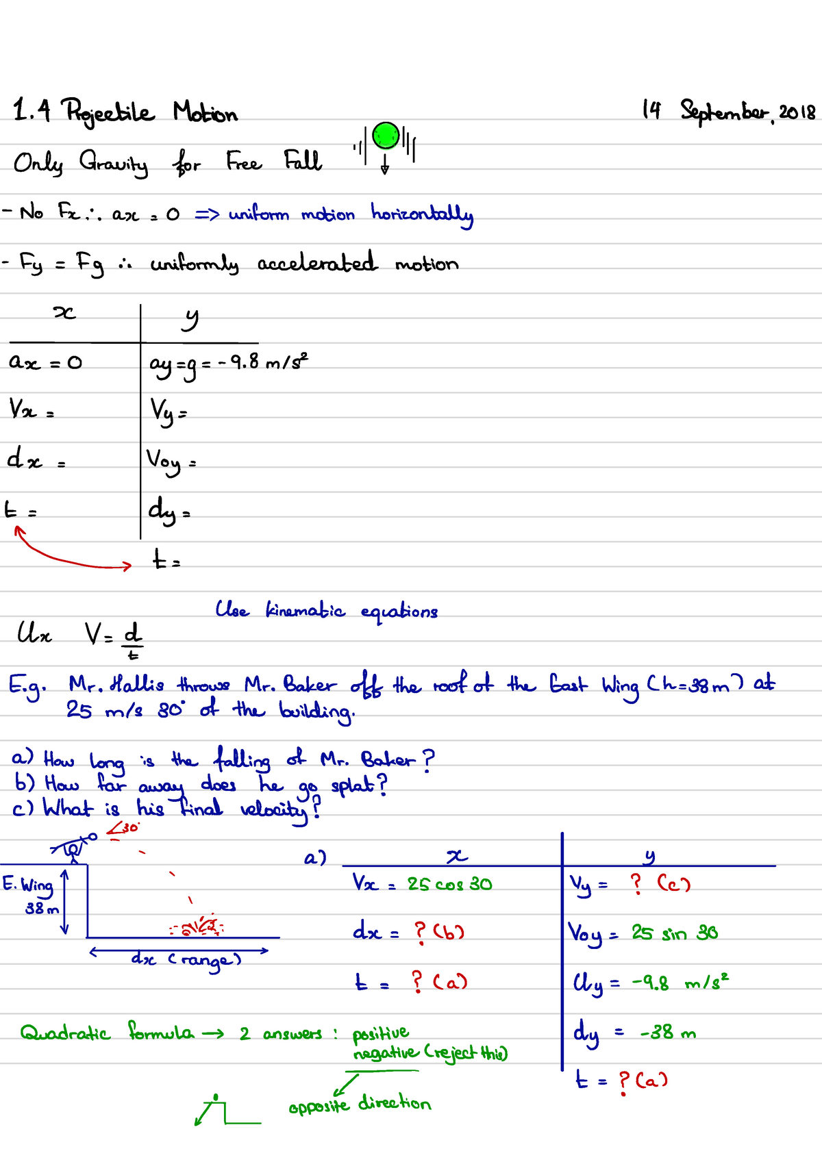 1.4 Projectile Motion - 1. 4 Projectile Motion 14 September . 2018 ...