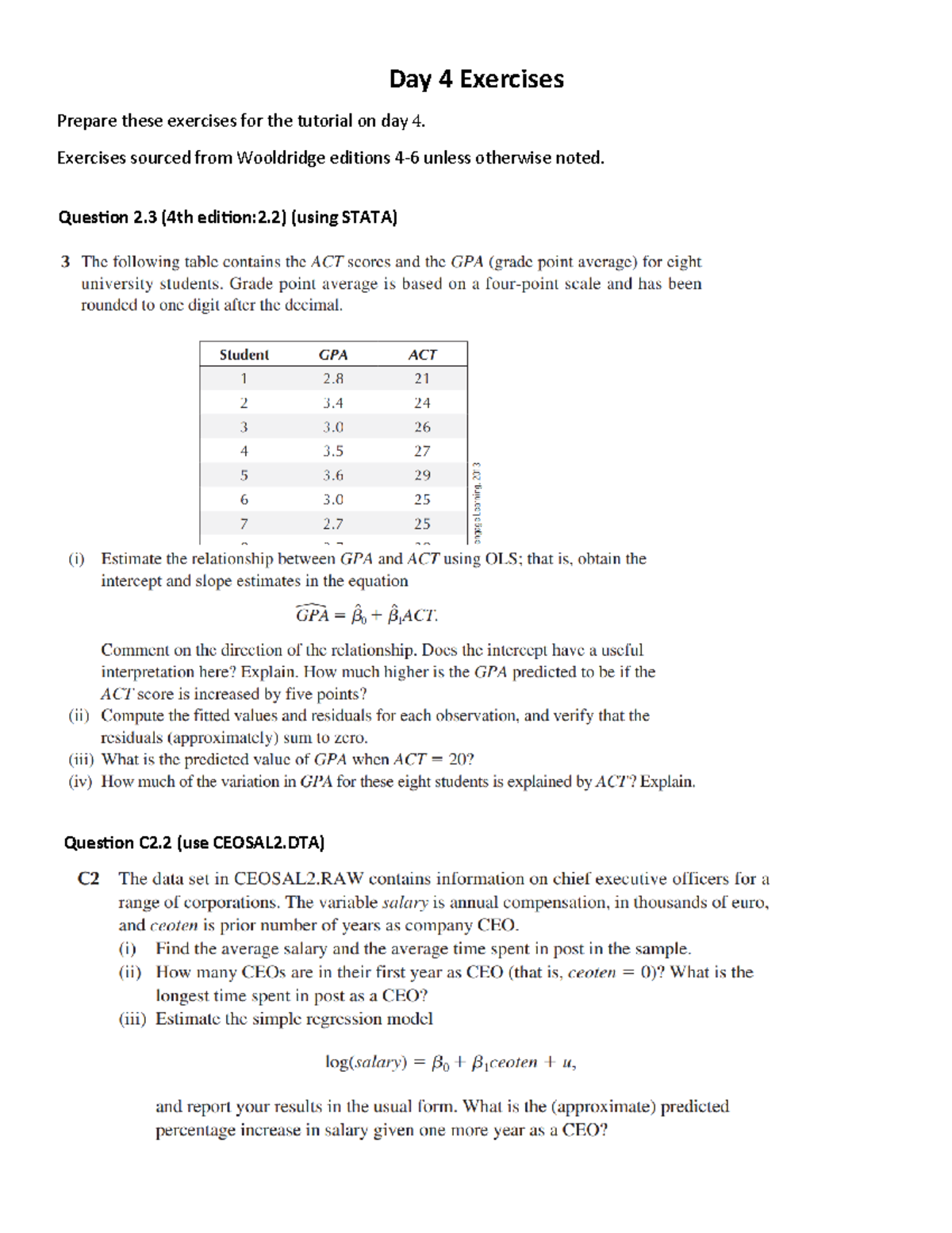 Day 4 Exercises - Question 2 (4th Edition:2) (using STATA) Day 4 ...