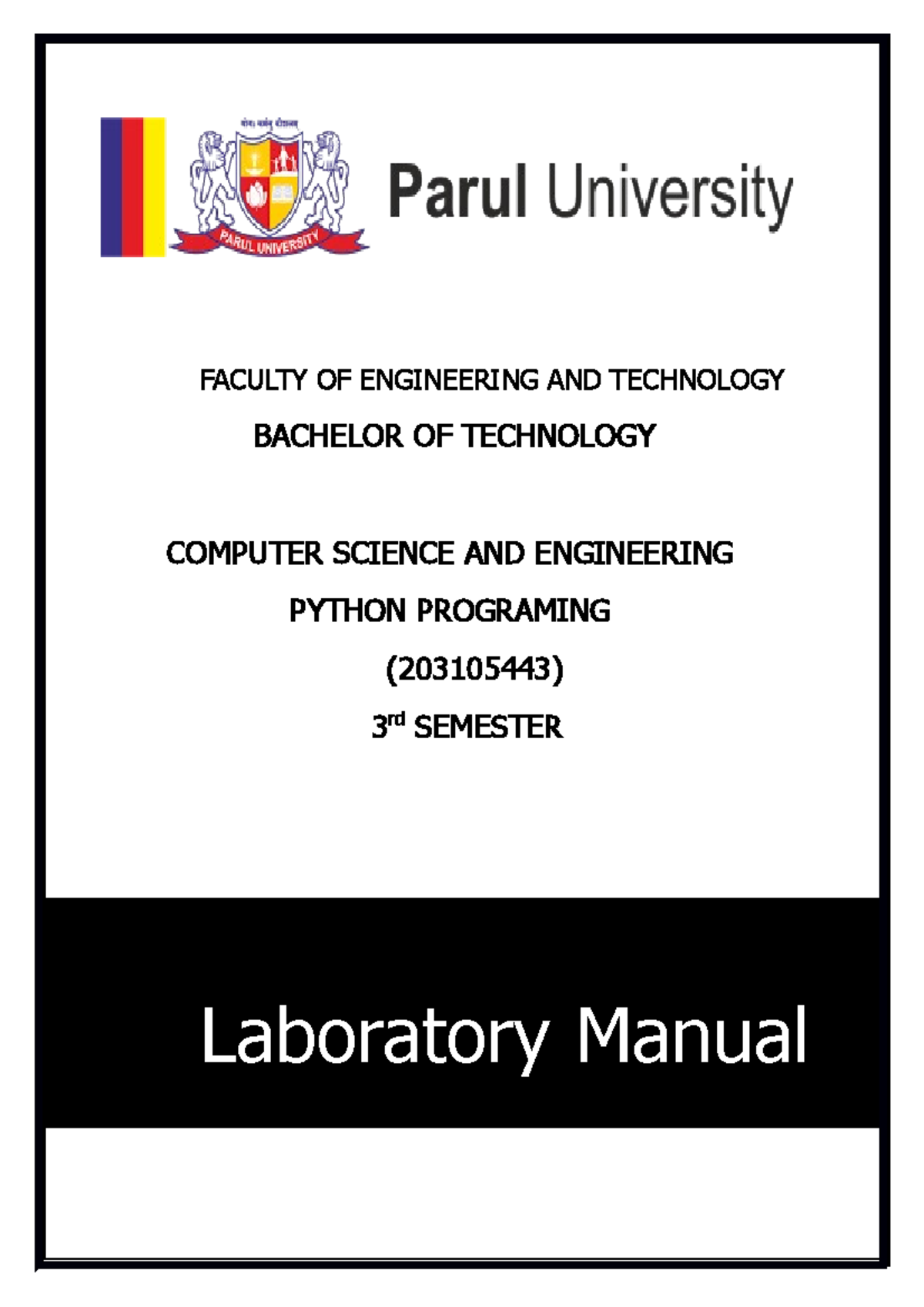 Python LAB Mannual - FACULTY OF ENGINEERING AND TECHNOLOGY BACHELOR OF ...