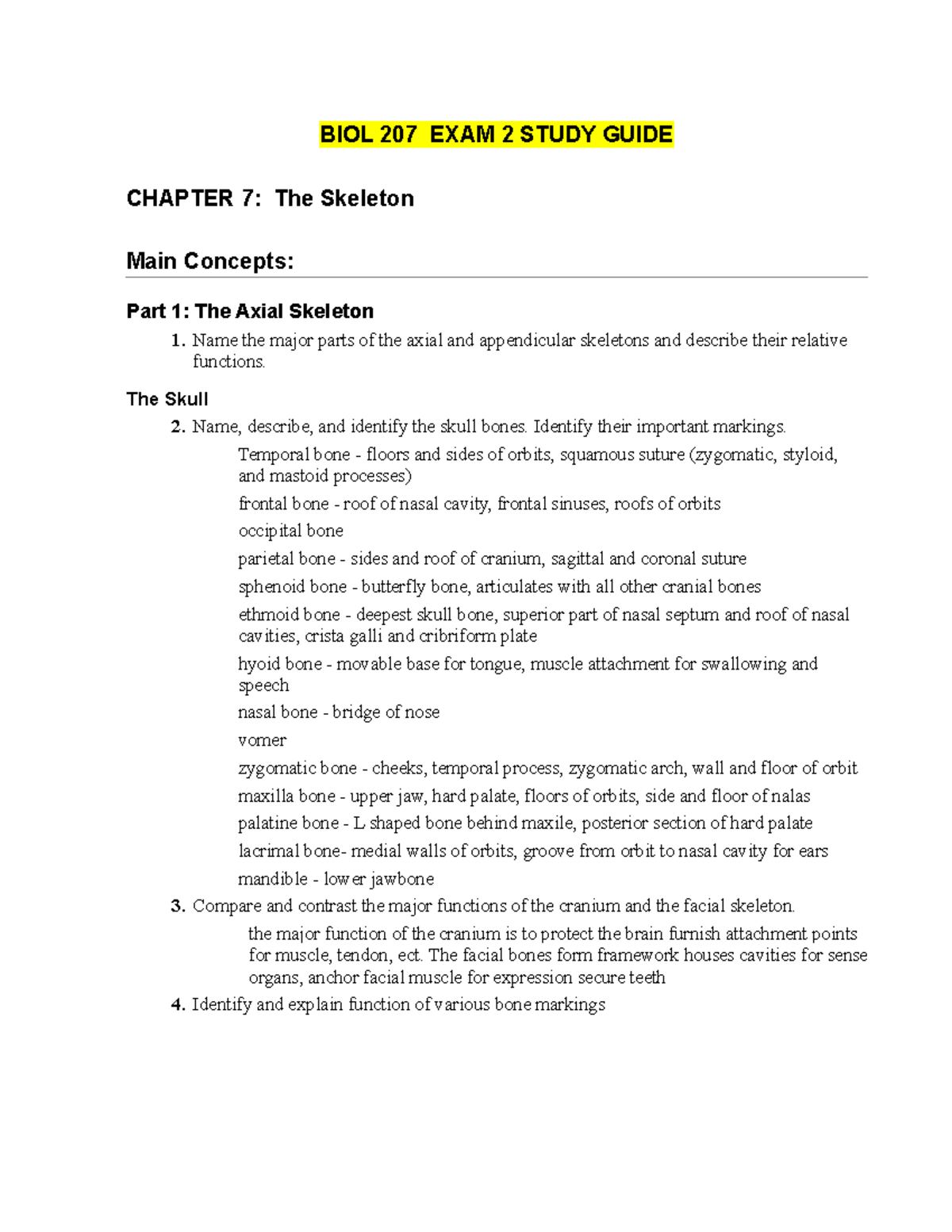 EXAM 2 study guide - BIOL 207 EXAM 2 STUDY GUIDE CHAPTER 7: The ...