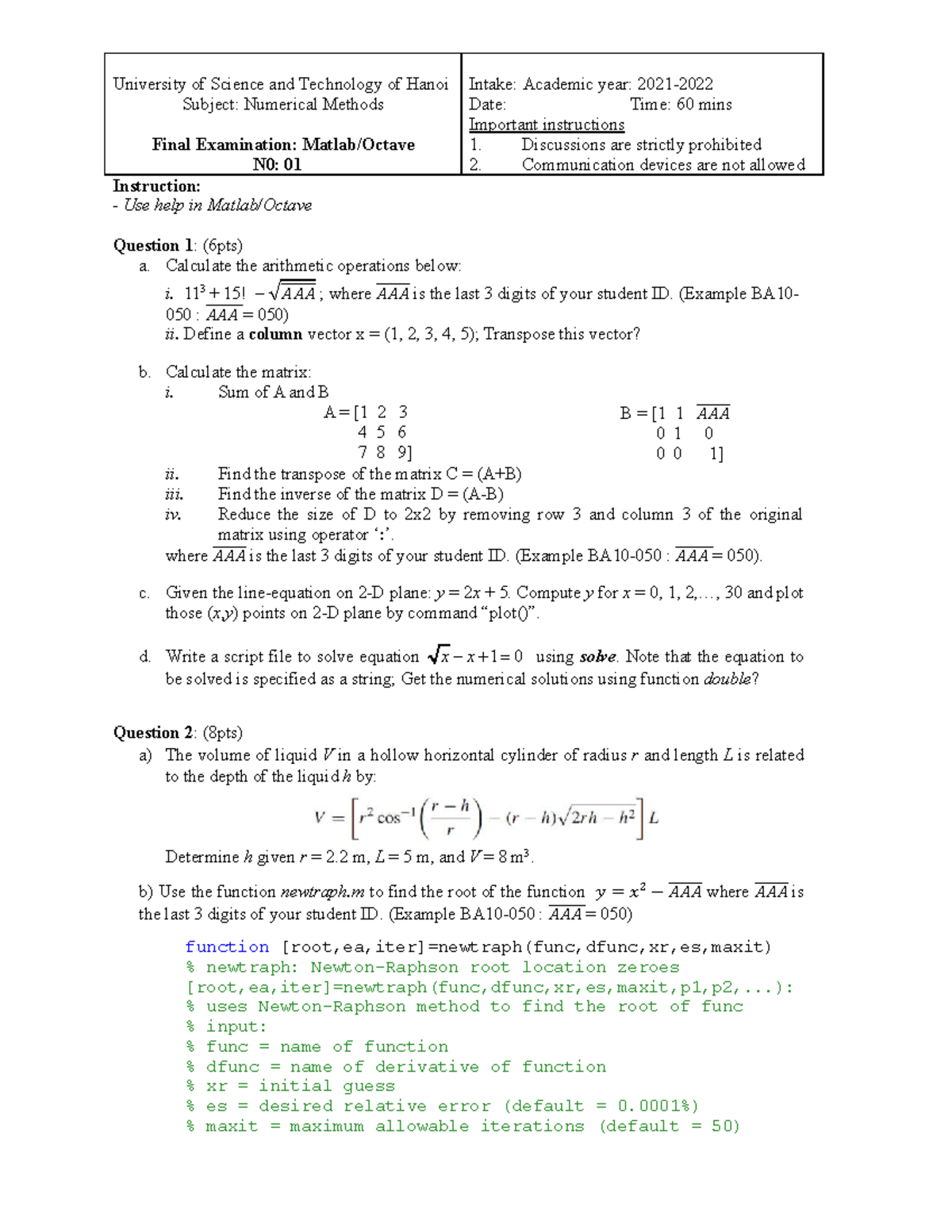 Final-Matlab-2021 - nothing - University of Science and Technology of ...