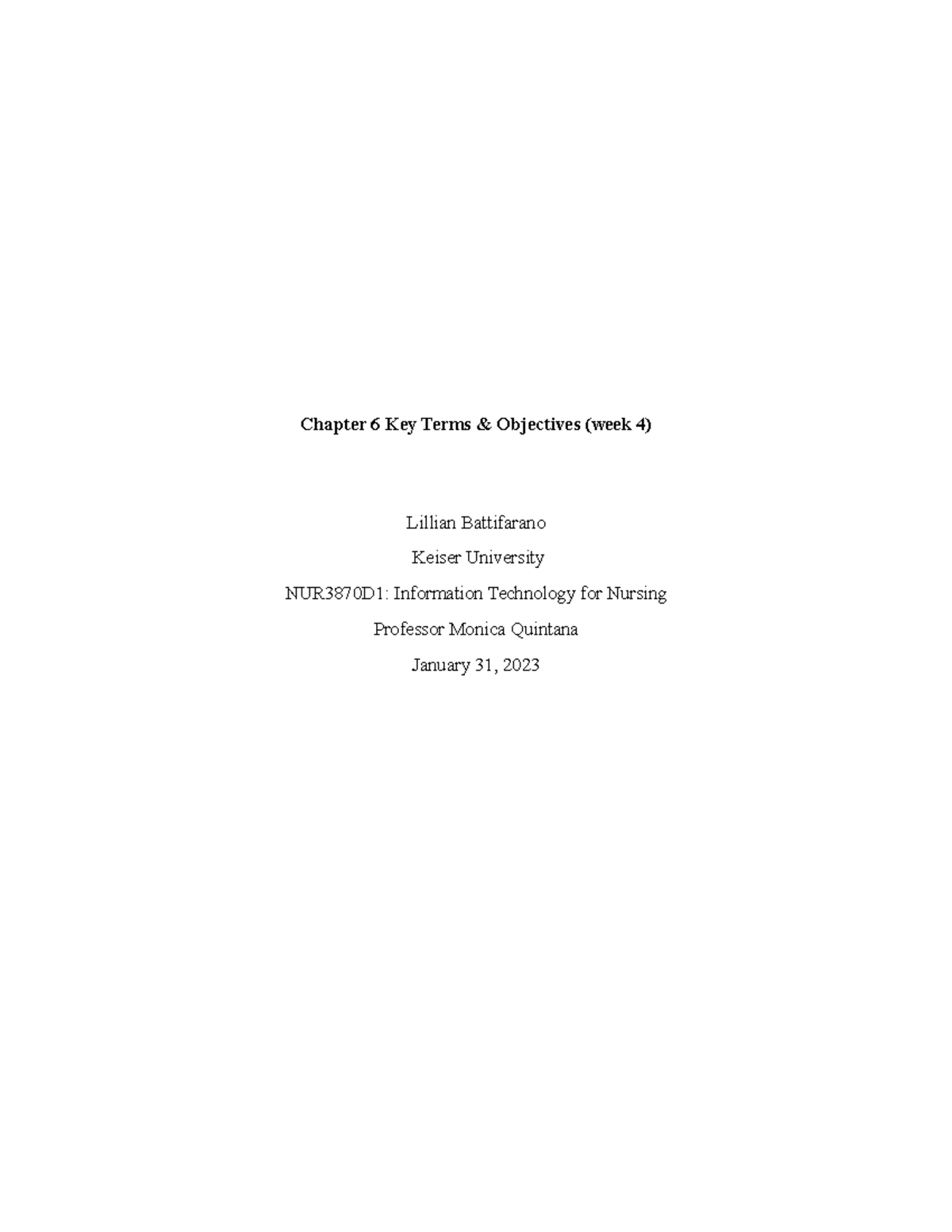 Chapter 6 Key Terms - weekly - Chapter 6 Key Terms & Objectives (week 4 ...