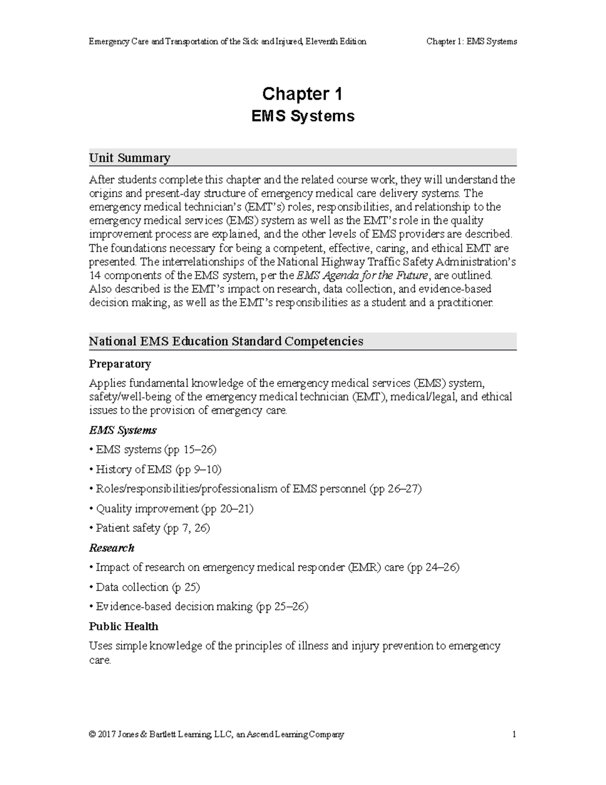 9781284106916 LOCP CH01 Chapter 1 EMS Systems Unit Summary After