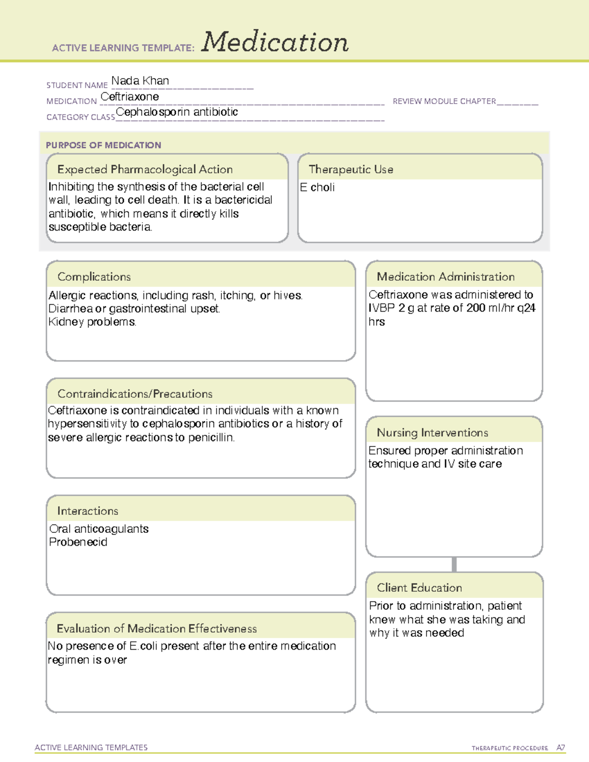 Ceftriaxone - ati template - ACTIVE LEARNING TEMPLATES TherapeuTic ...