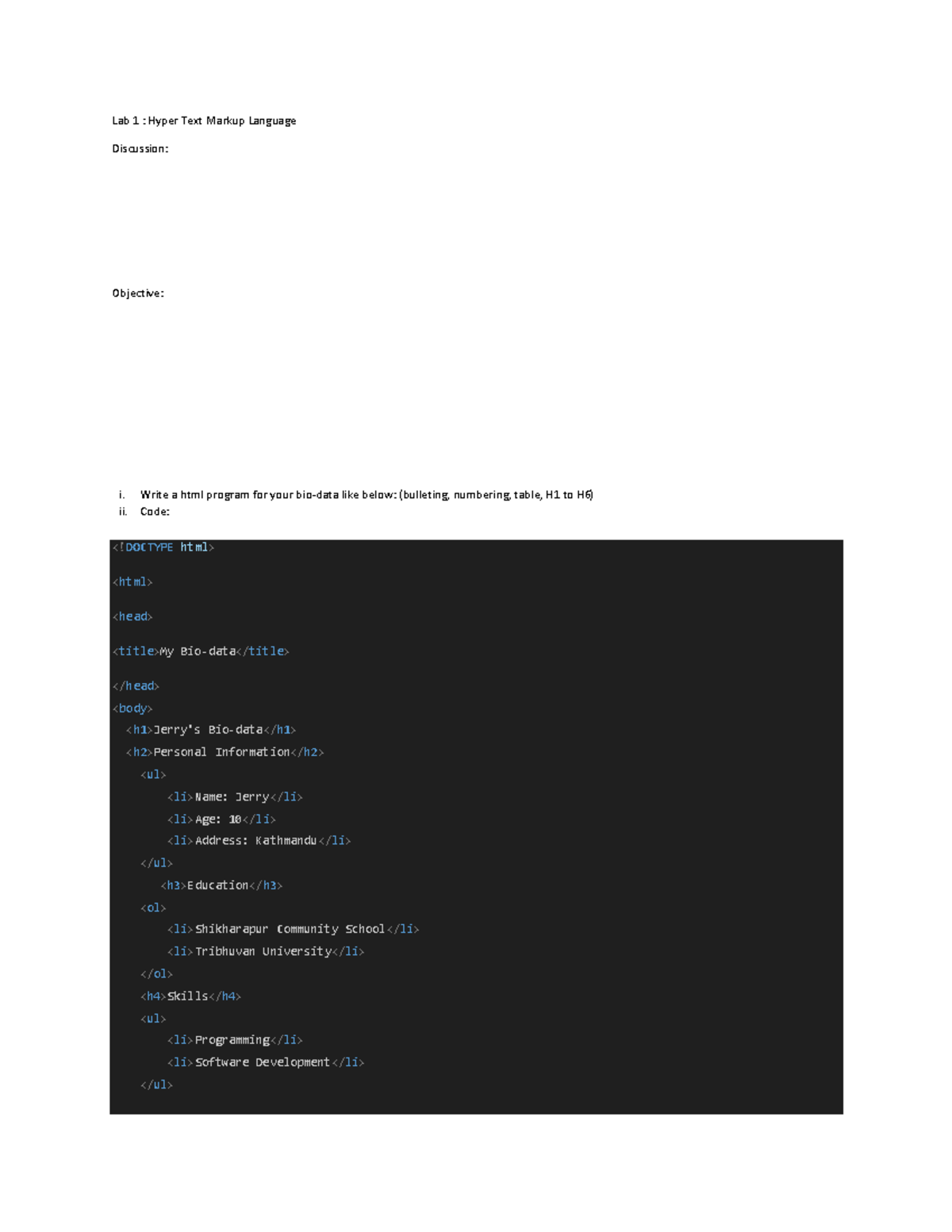 WEB LAB Report 1 - Lab 1 : Hyper Text Markup Language Discussion ...