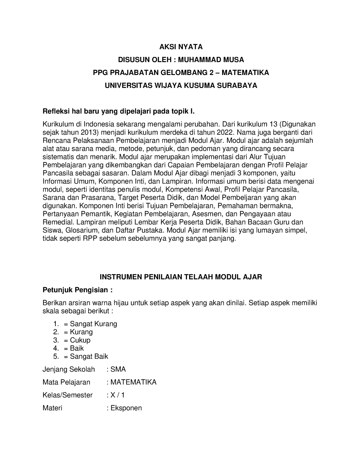 Instrumen Telaah Modul AJAR - AKSI NYATA DISUSUN OLEH : MUHAMMAD MUSA ...