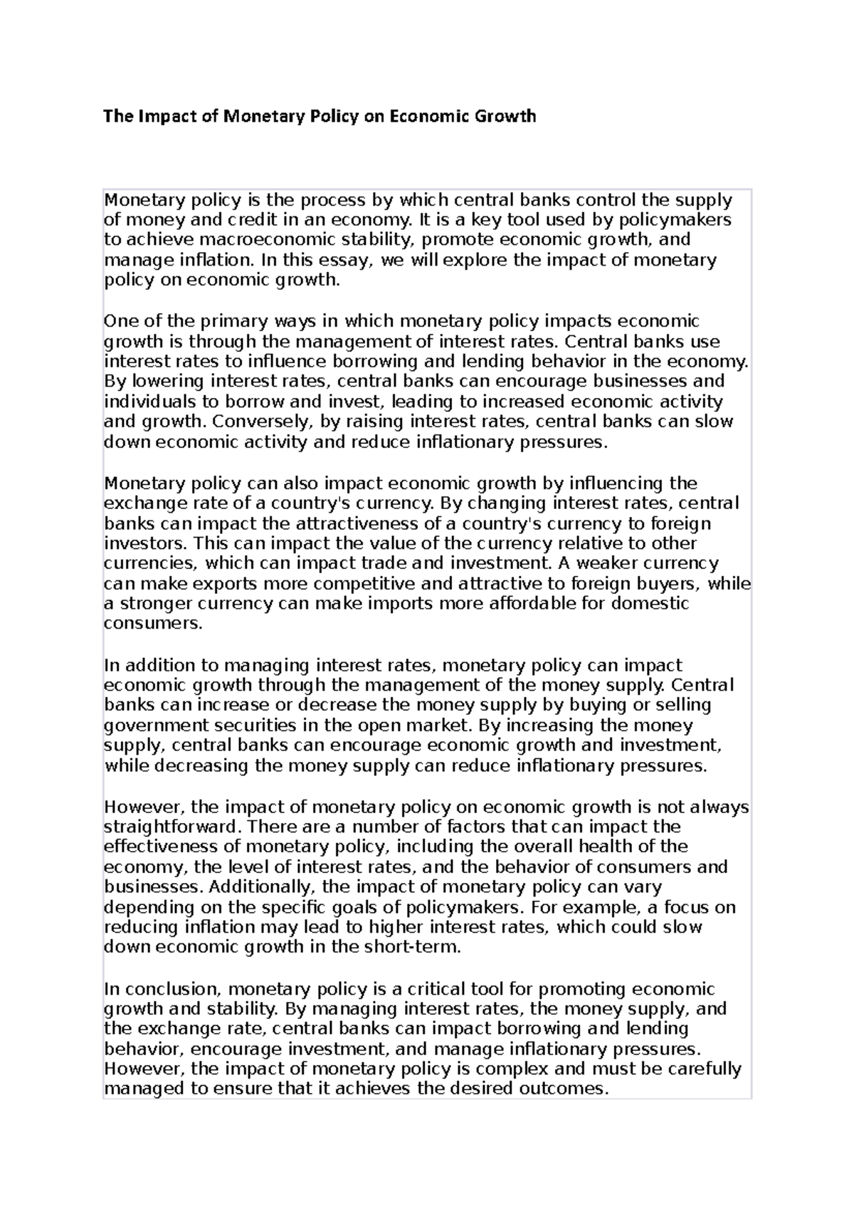 The Impact of Monetary Policy on Economic Growth - It is a key tool ...