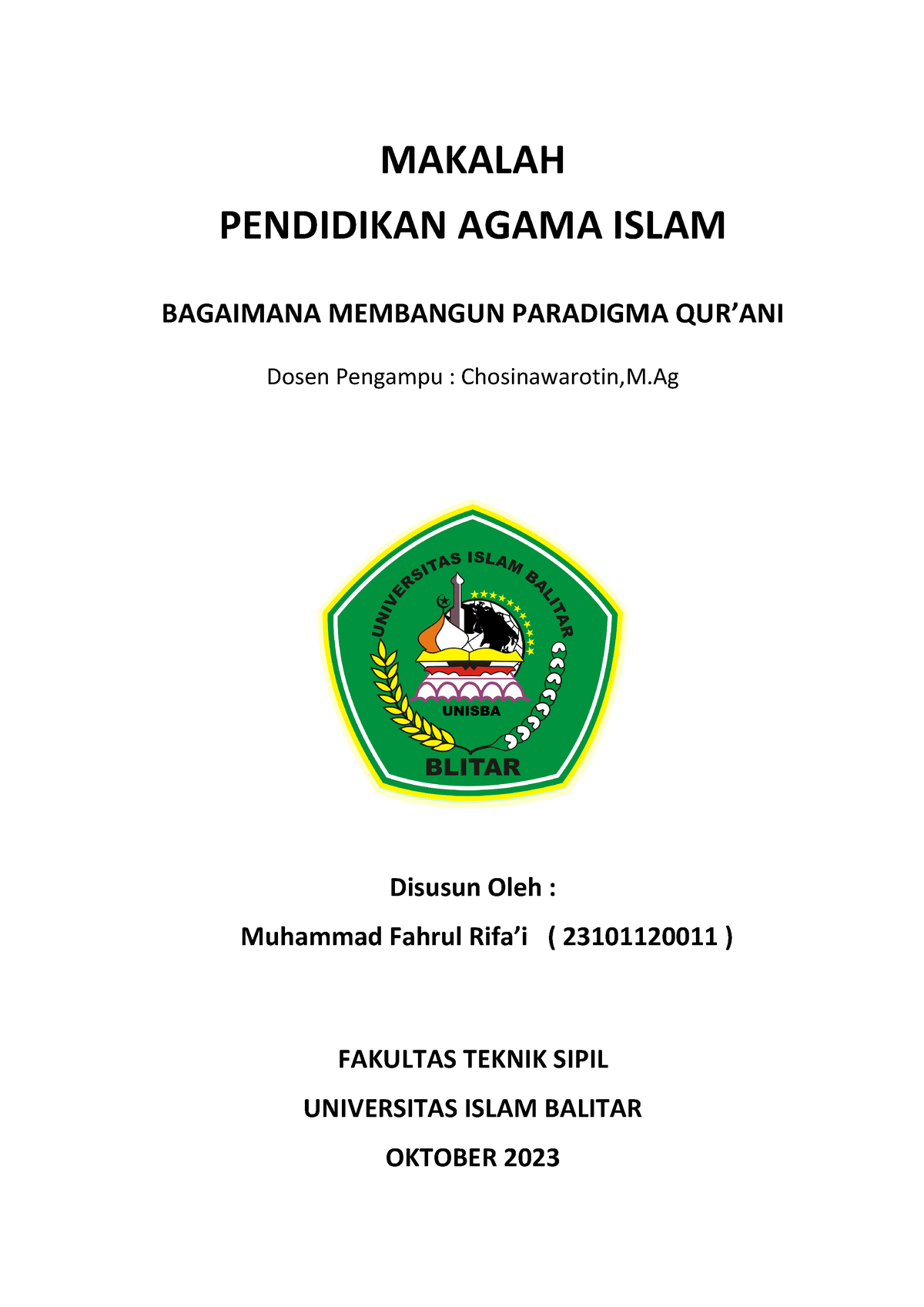 Makalah Pradigma Qurani Fahrul - MAKALAH PENDIDIKAN AGAMA ISLAM ...