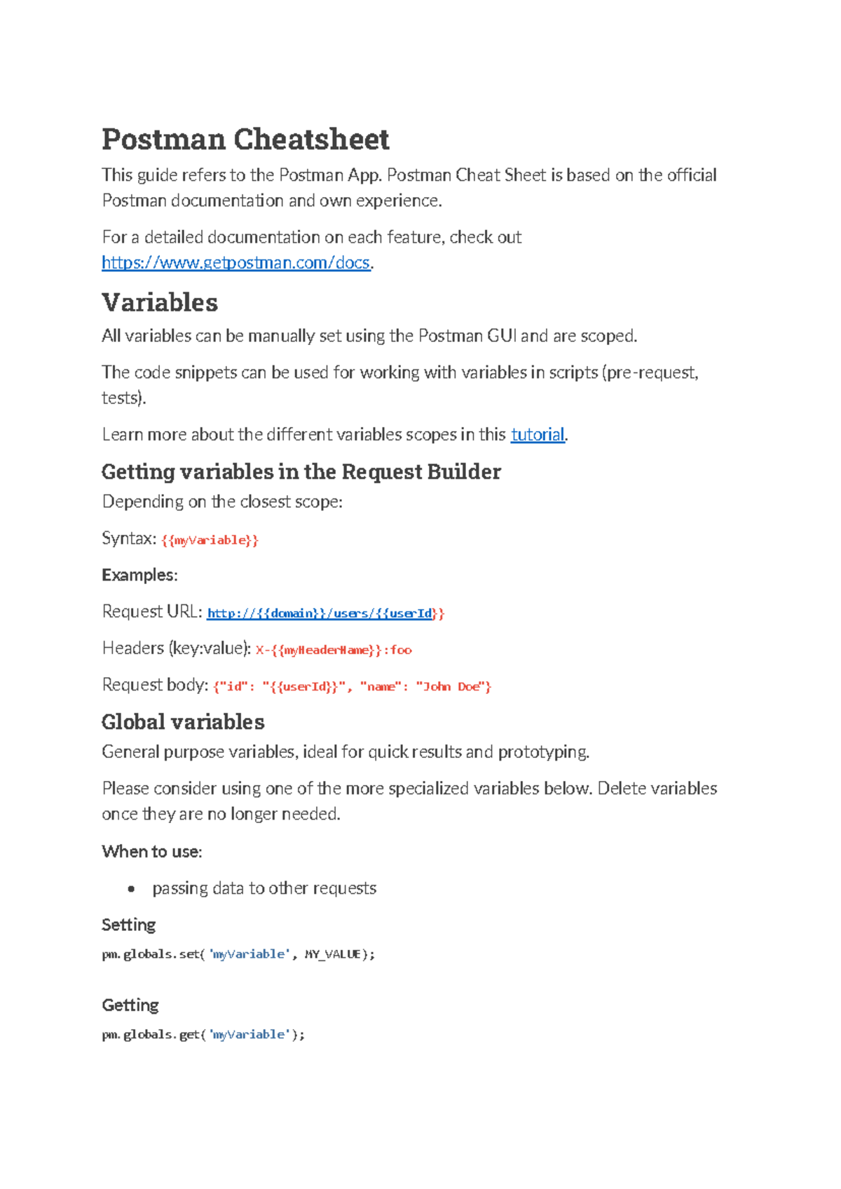 Postman - Nothing - Postman Cheatsheet This guide refers to the Postman ...