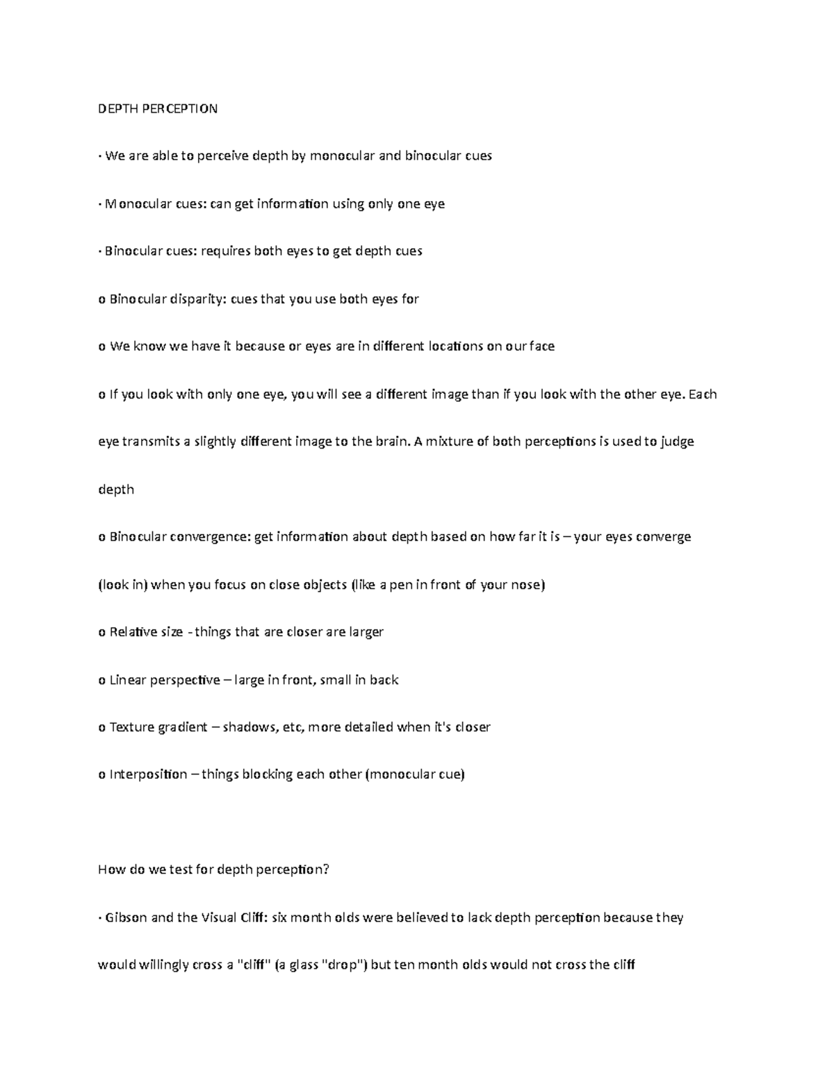 Depth Perception Review - DEPTH PERCEPTION · We are able to perceive ...