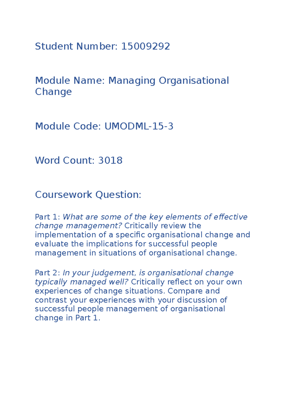 organisational change management case study