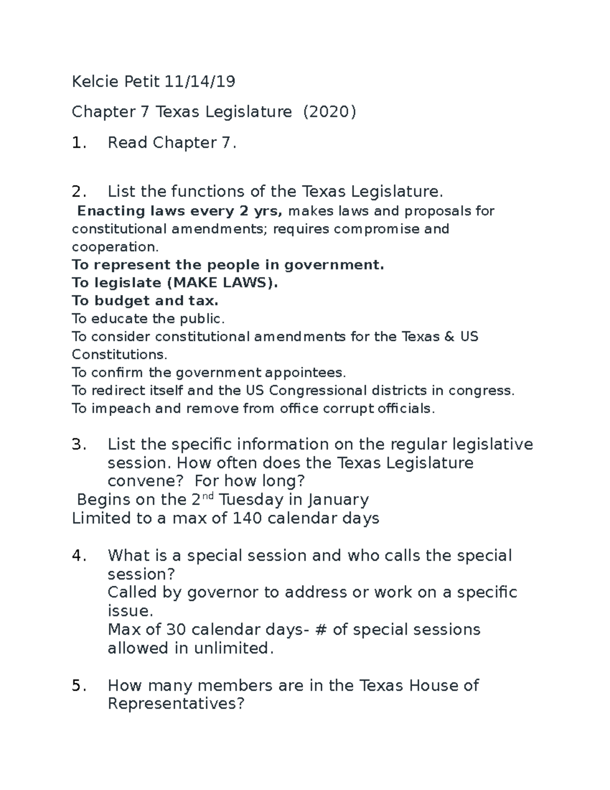 Chapter 7&8 Assignments- Texas Gov. - Kelcie Petit 11/14/ Chapter 7 ...