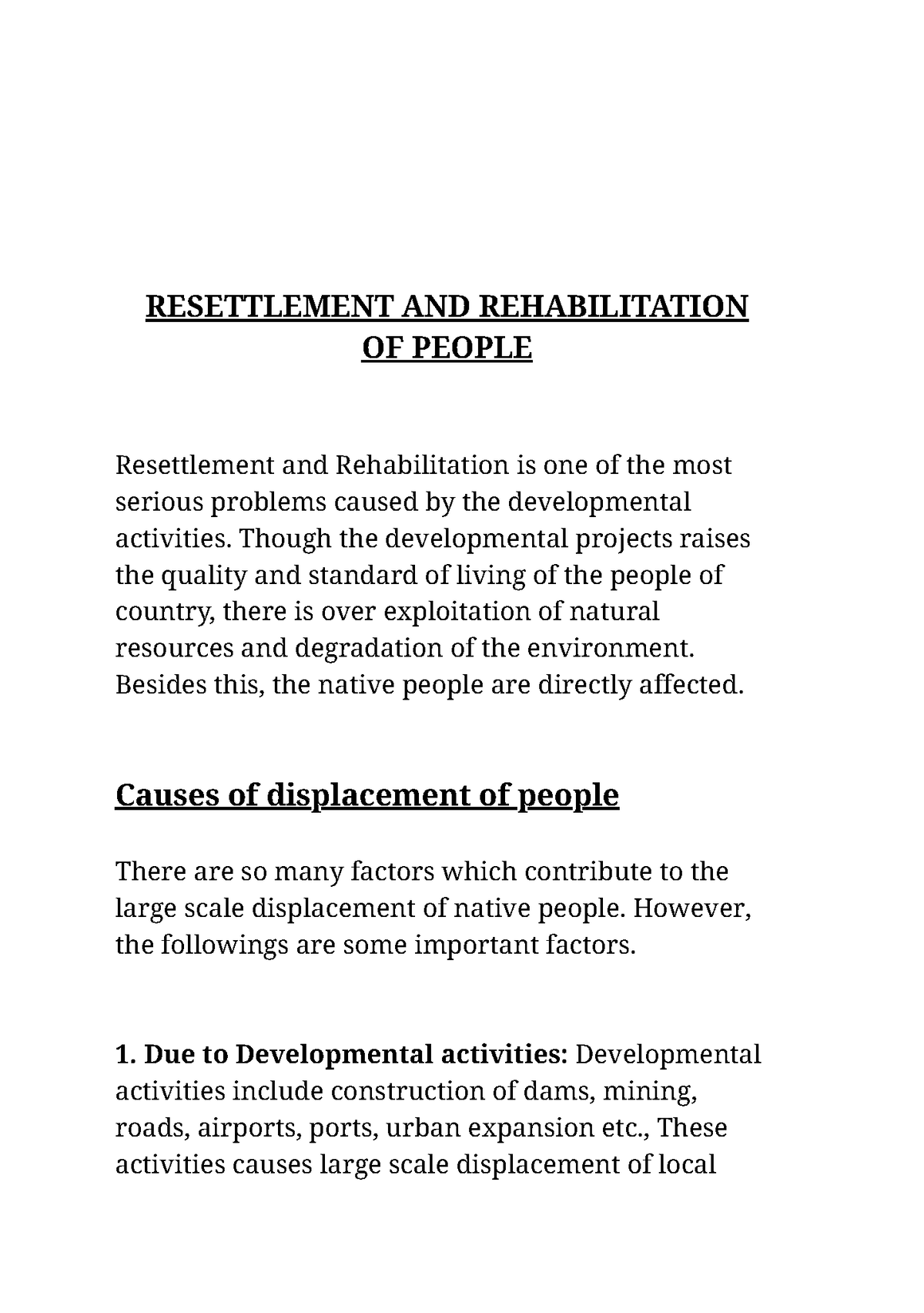 Resettlement AND Rehabilitation OF People - RESETTLEMENT AND ...