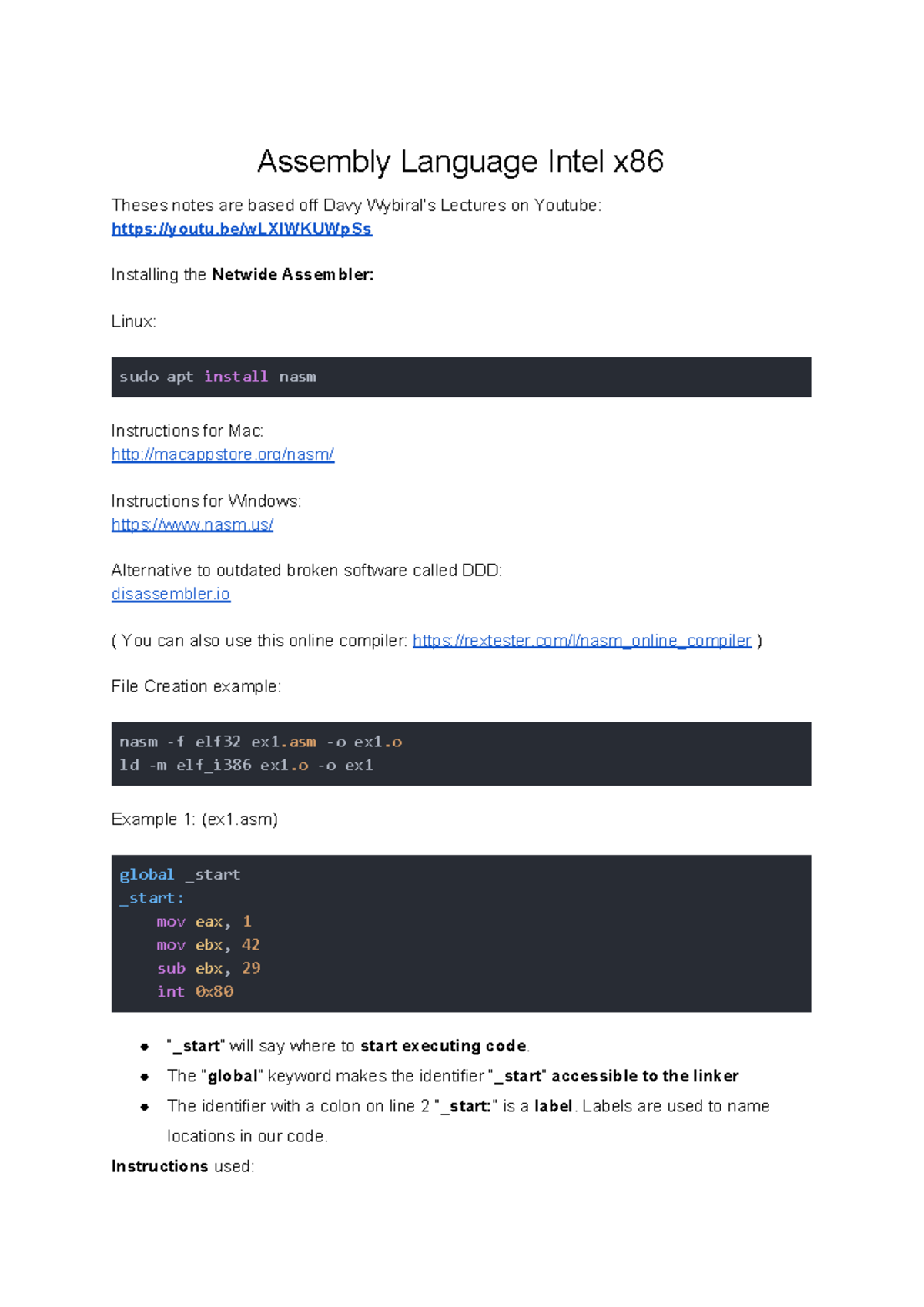 Assembly Language x86 Intel - Assembly Language Intel x Theses notes ...