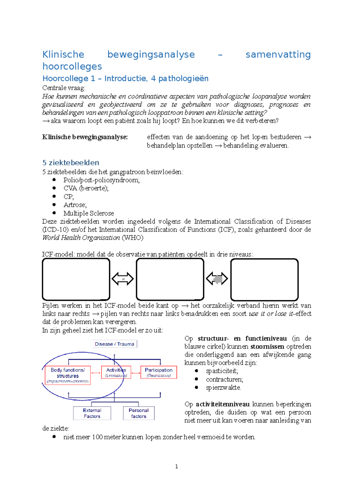 Samenvatting Hoorcolleges - Klinische Bewegingsanalyse Hoorcolleges ...