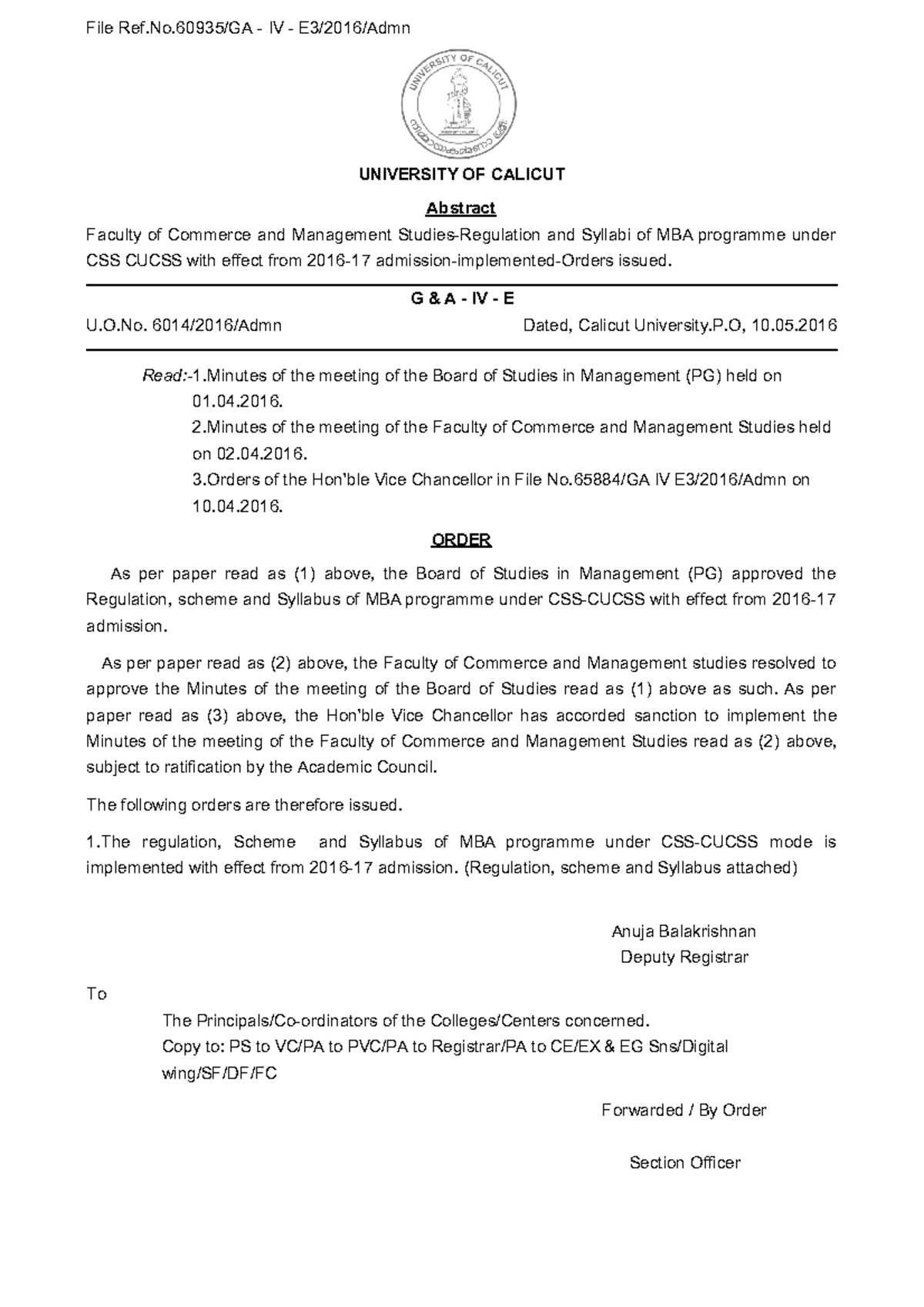 MBASyllabus2016 Detailed syllabus U.O. 6014/2016/Admn Dated