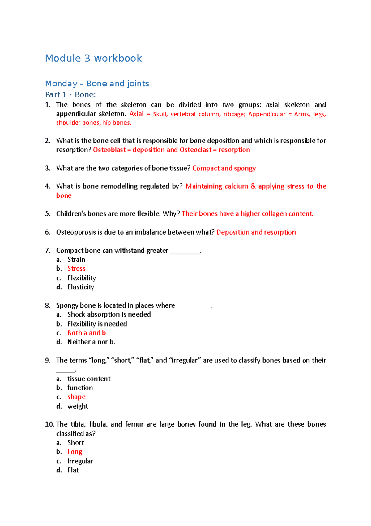 Module 3 workbook musculoskeletal system and human movement - with ...