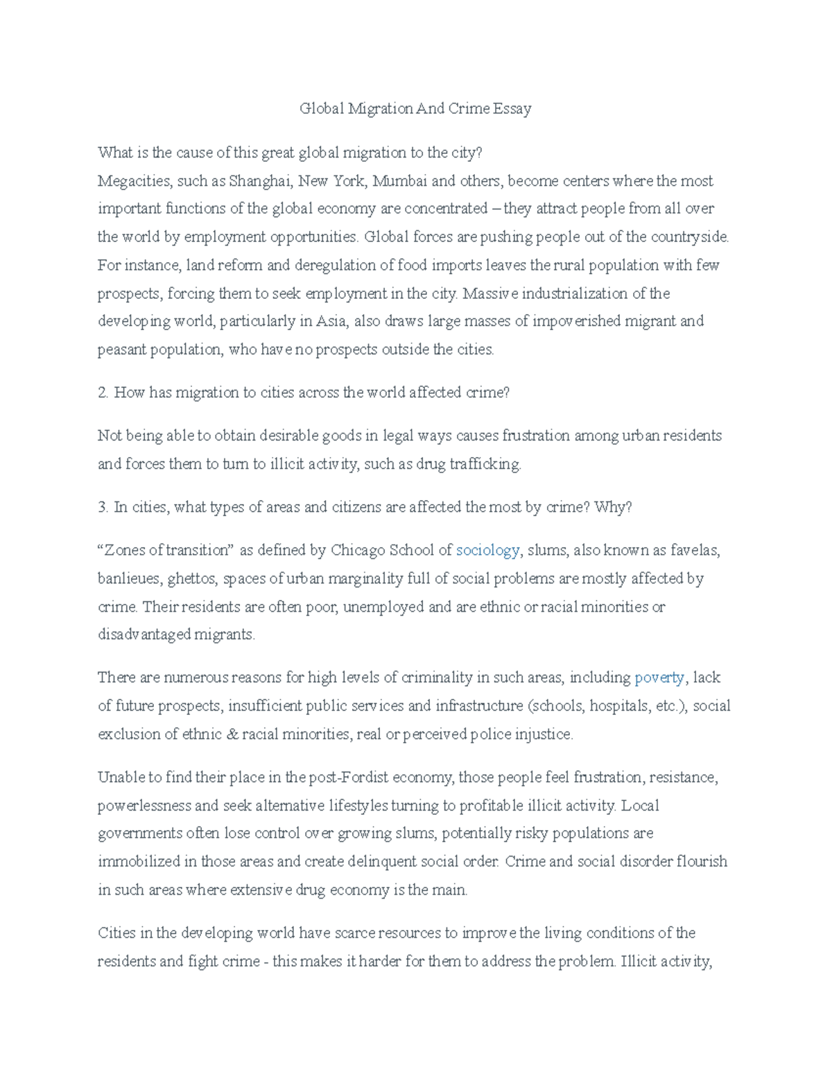 Global Migration And Crime Essay - Global forces are pushing people out ...