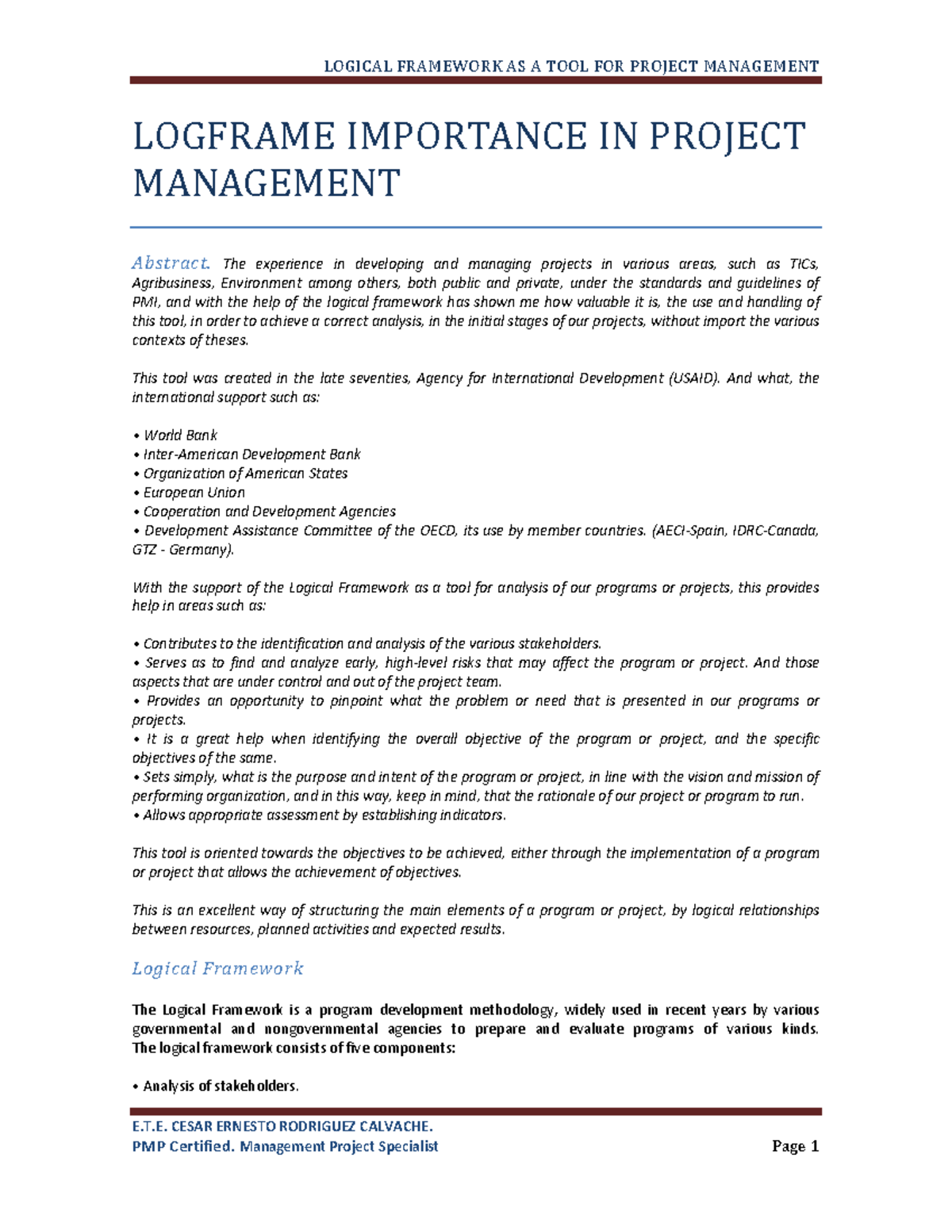 Article Logical Framework (Log Frame) Methodology Cesar Rodriguez - E.T ...