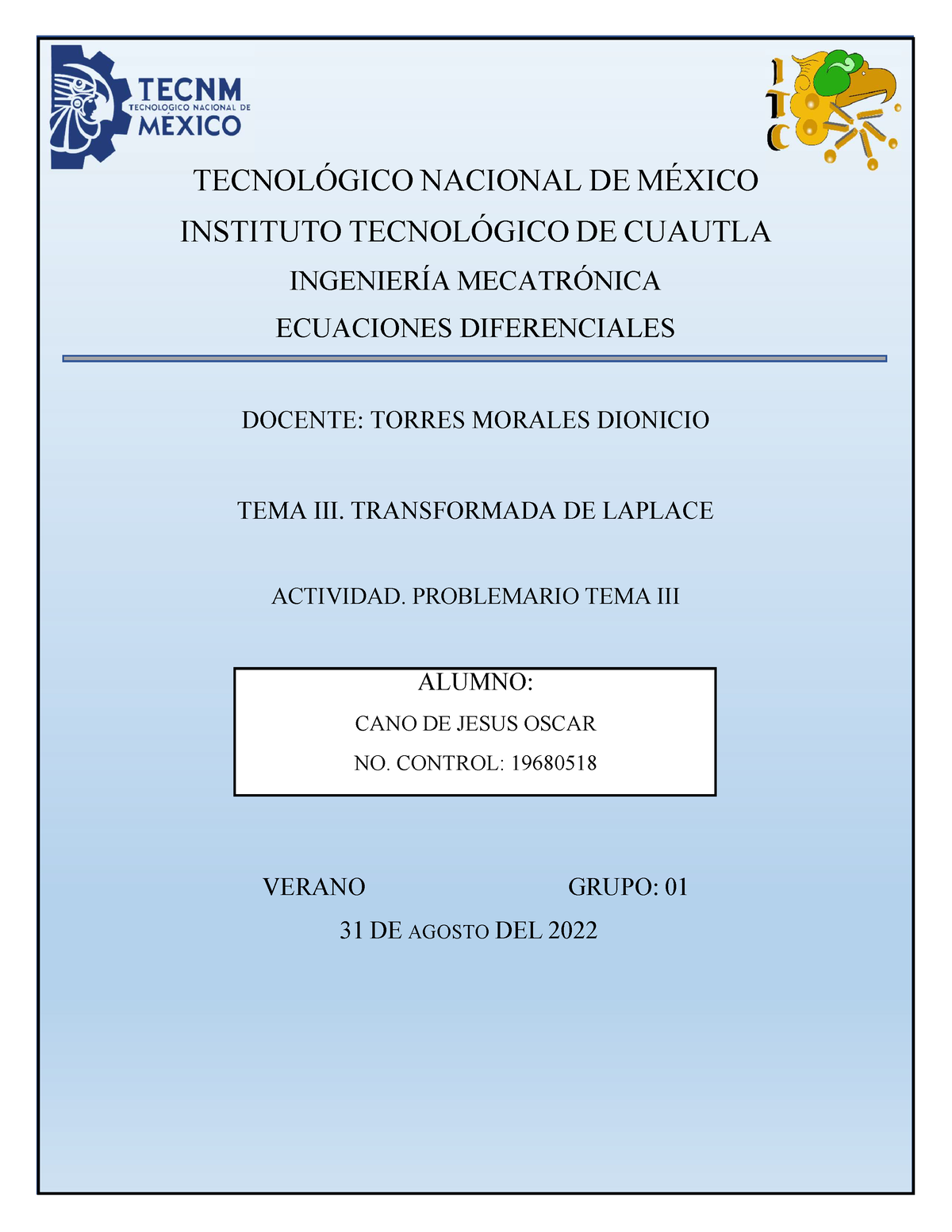E.D. Trans DE Laplace - TECNOLÓGICO NACIONAL DE MÉXICO INSTITUTO ...
