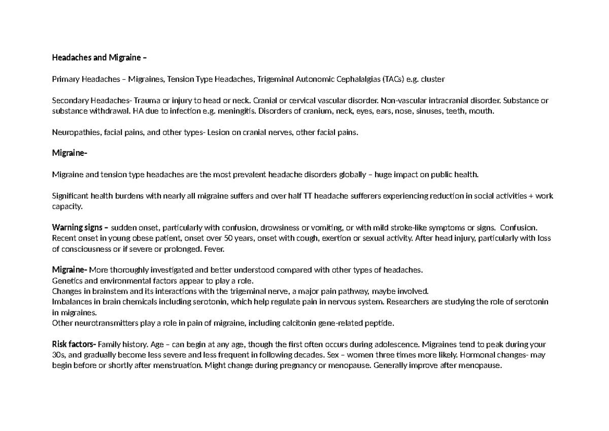 Neurology Week 2 Headache Migraine Headaches And Migraine Primary Headaches Migraines 1060