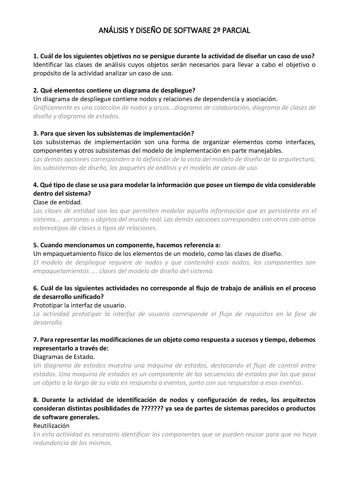 parcial 2 de ANALISIS - ANÁLISIS Y DISEÑO DE SOFTWARE 2º PARCIAL 1. Cuál de  los siguientes - Studocu