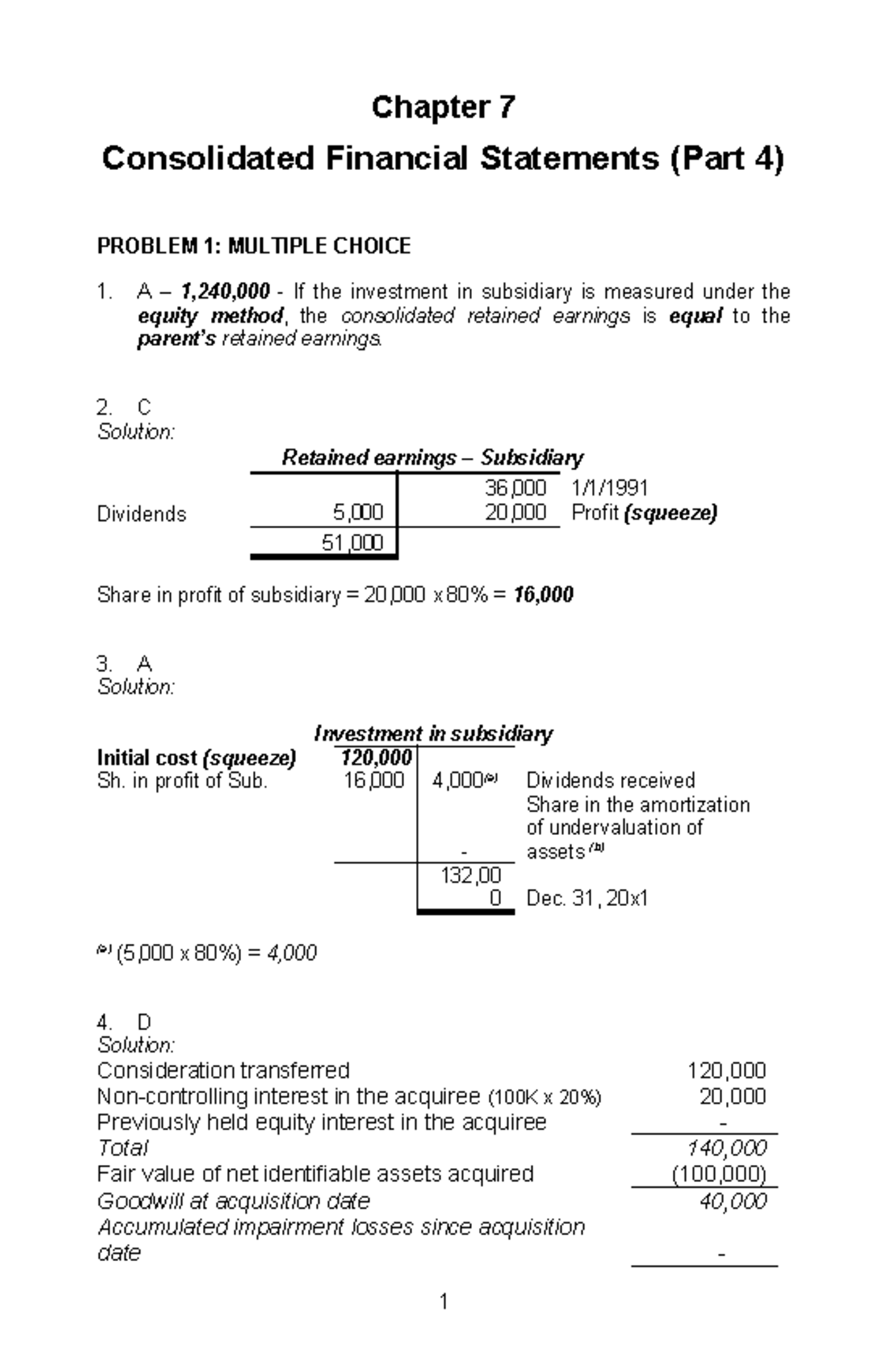 SOL.-MAN - Chapter 7 Consolidated Financial Statements (Part 4) PROBLEM ...