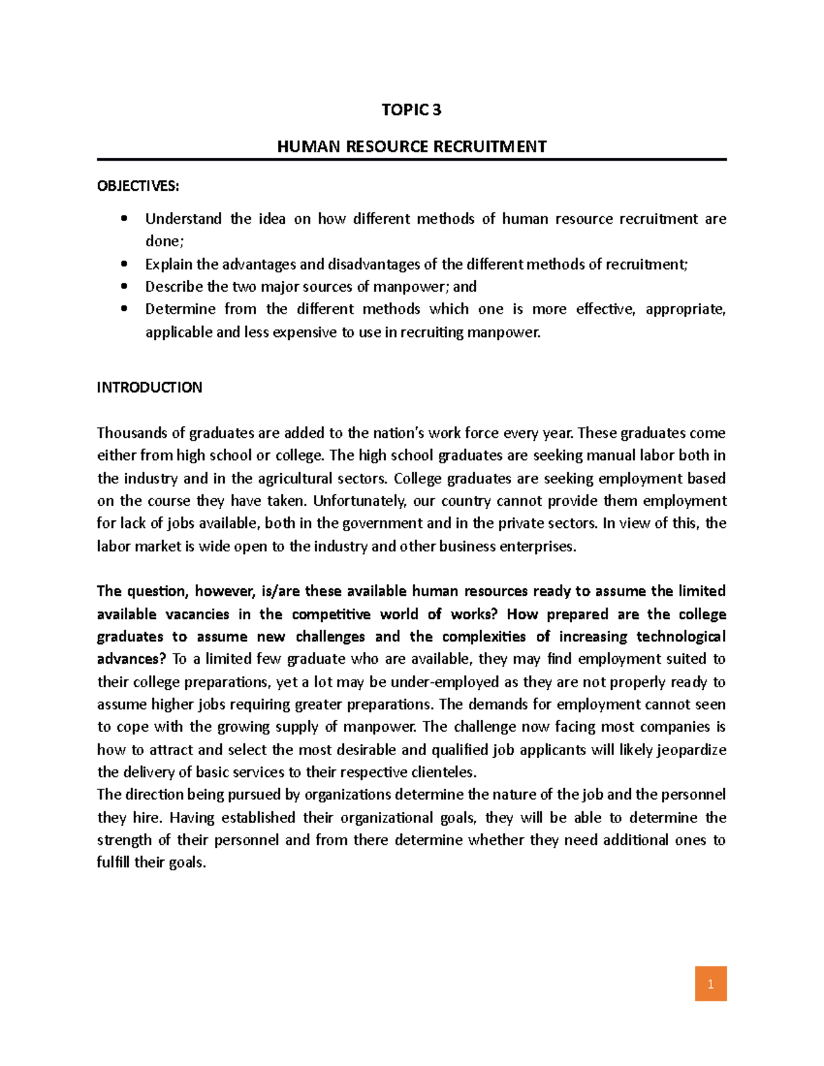 HRM Topic 3 Human Resource Recruitment 5 - TOPIC 3 HUMAN RESOURCE ...
