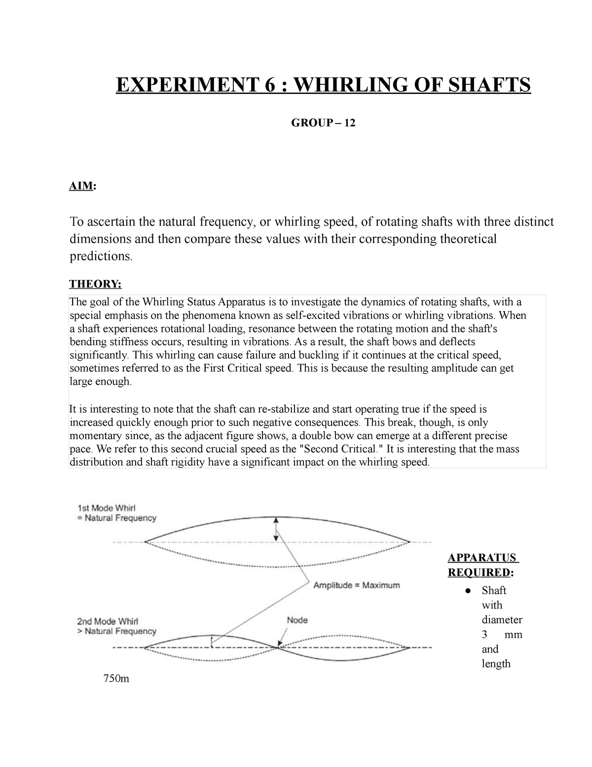 whirling of shaft experiment viva questions