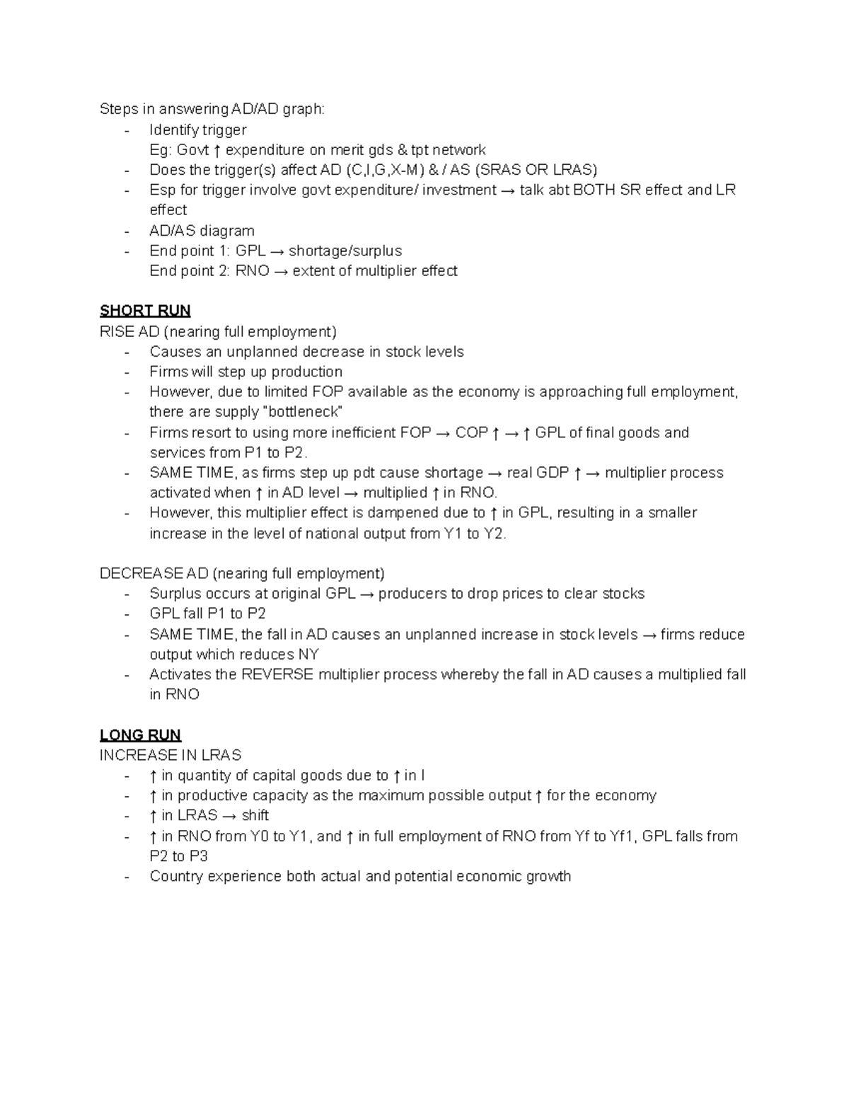 Econs macro - Steps in answering AD/AD graph: - Identify trigger Eg ...