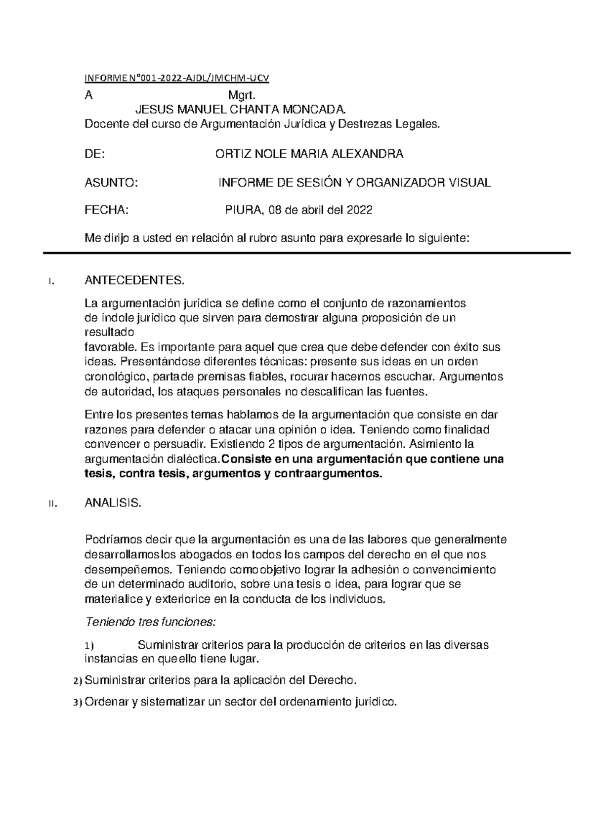 Informe DE Argumentaci n Juridica INFORME N 001 2022 AJDL JMCHM UCV 