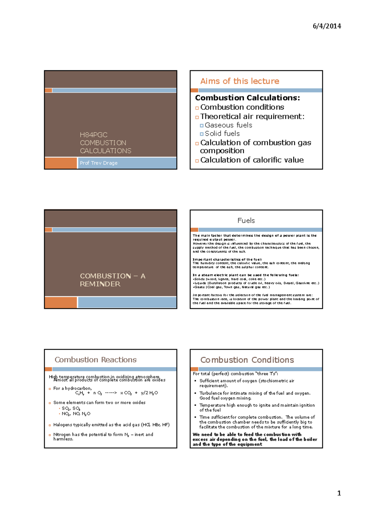Lecture notes, Combustion Calculations - H84PGC COMBUSTION CALCULATIONS ...