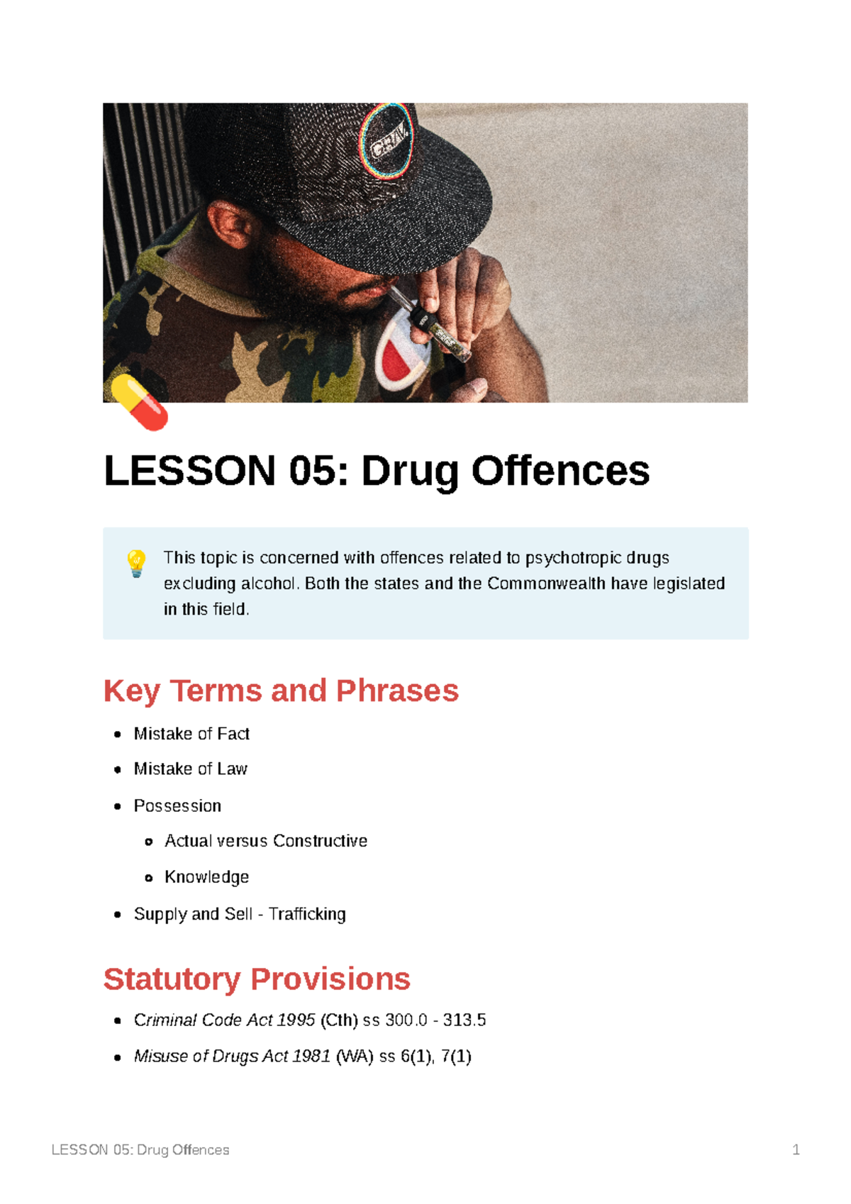 Lesson 05 Drug Offences - X LESSON 05: Drug Offences This Topic Is ...