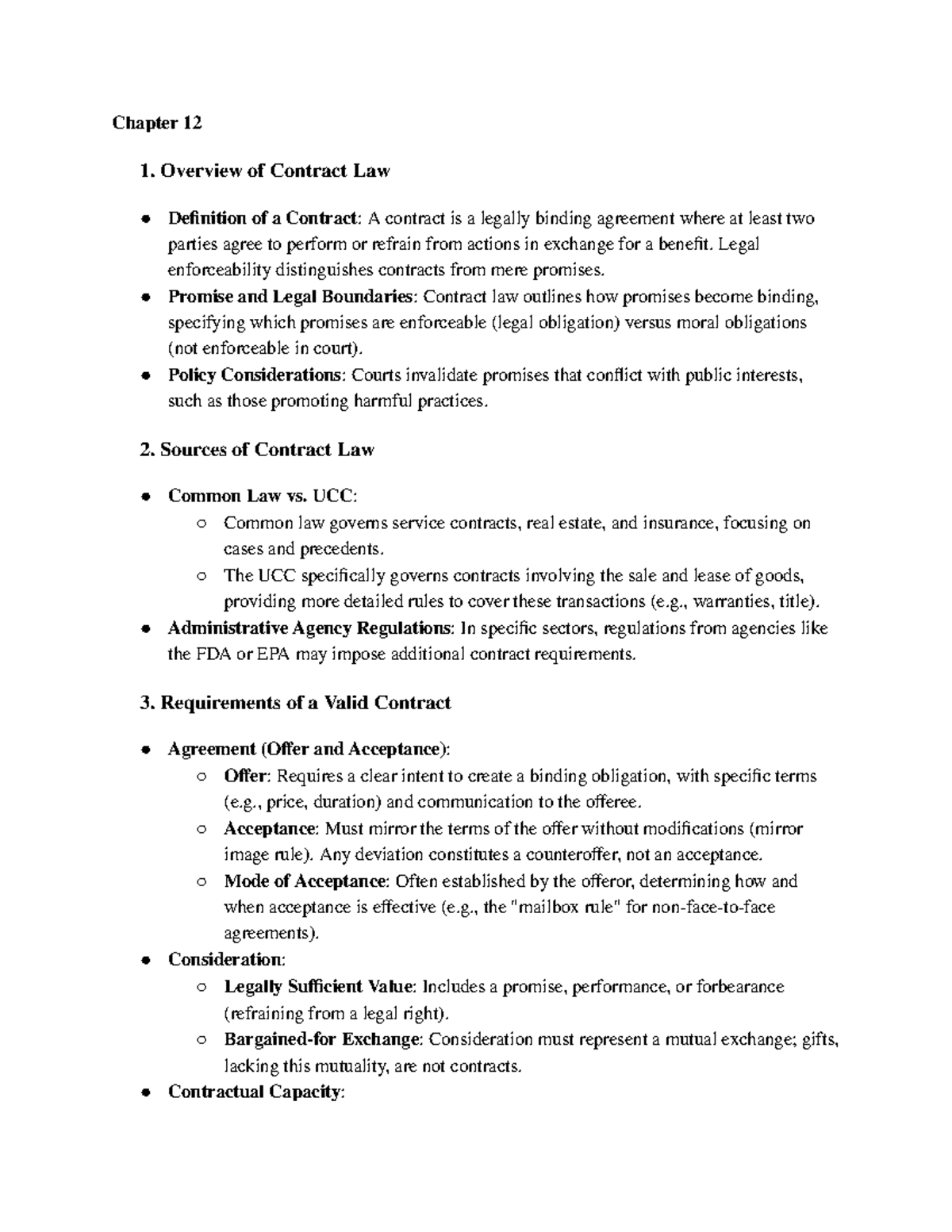 LREB Notes - For Chapter 12 - 14 - Chapter 12 1. Overview of Contract ...
