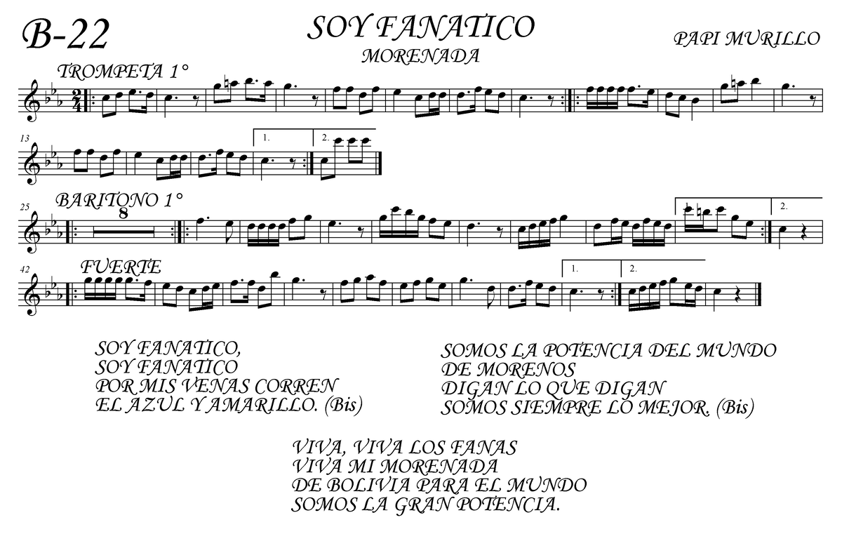 B - 22 Soy Fanatico - Morenada Fáciles - & B B B 4 2 . . . . . . Ï Ï Ï ...