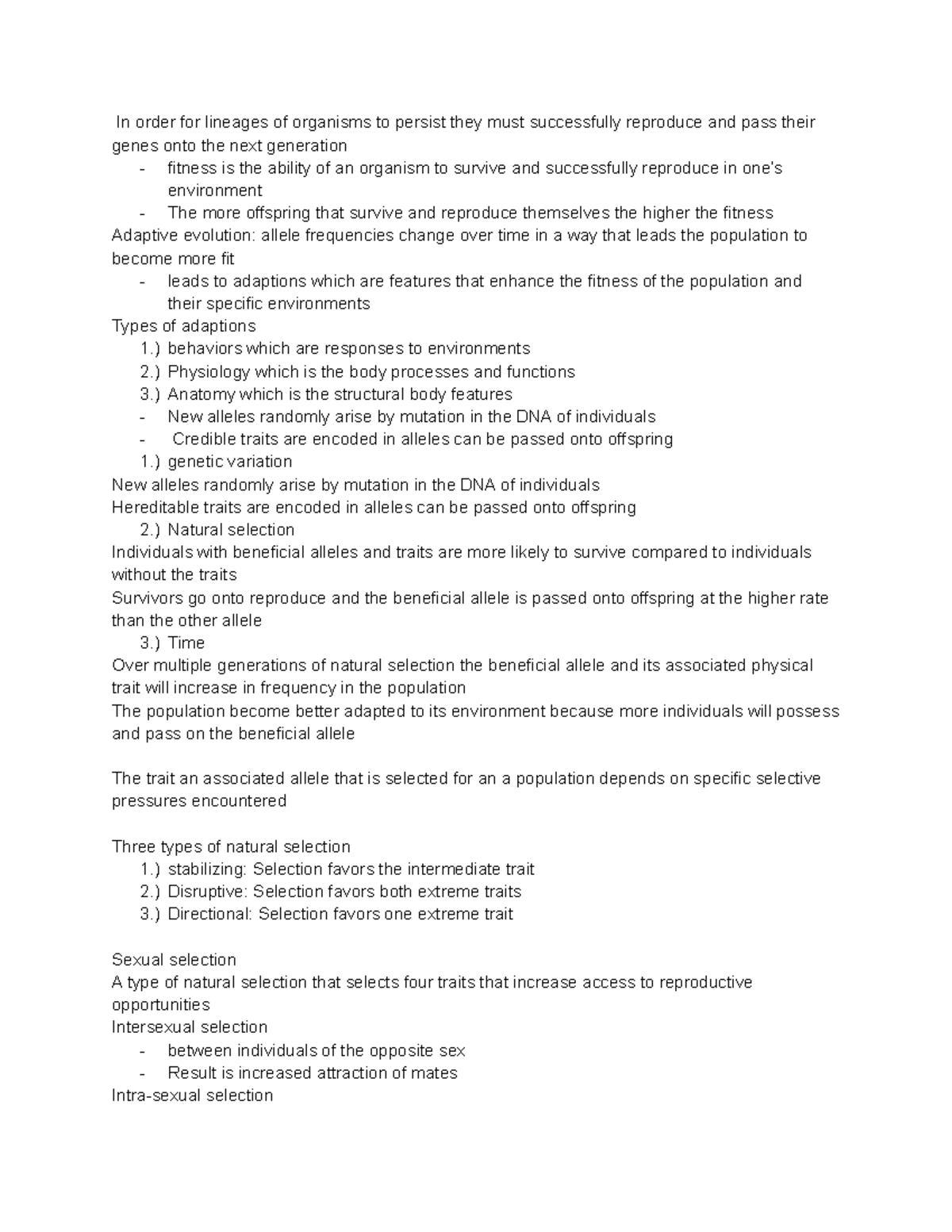 Mechanisms of evolution adaptive evolution - In order for lineages of ...