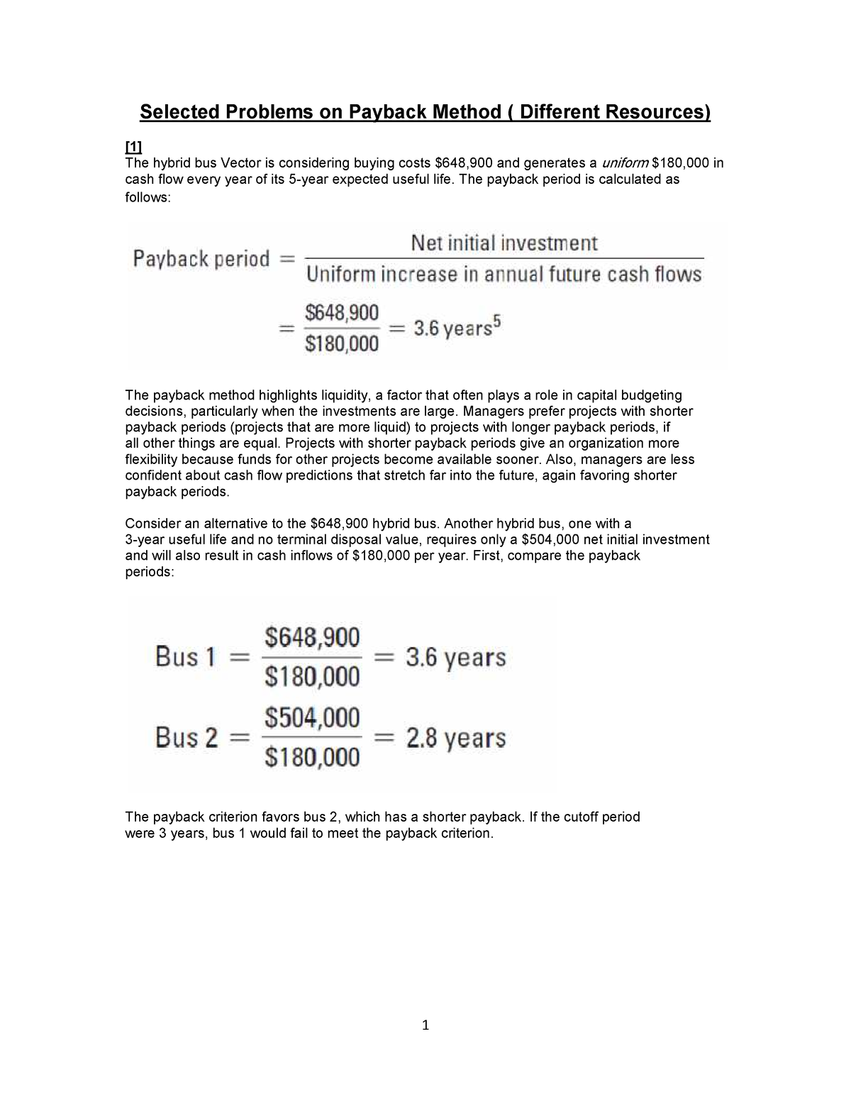 Payback Practical Part - Selected Problems On Payback Method ...