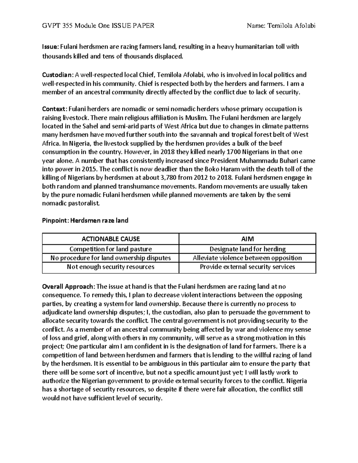 Issue Paper - Grade: B+ - GVPT 355 Module One ISSUE PAPER Name ...