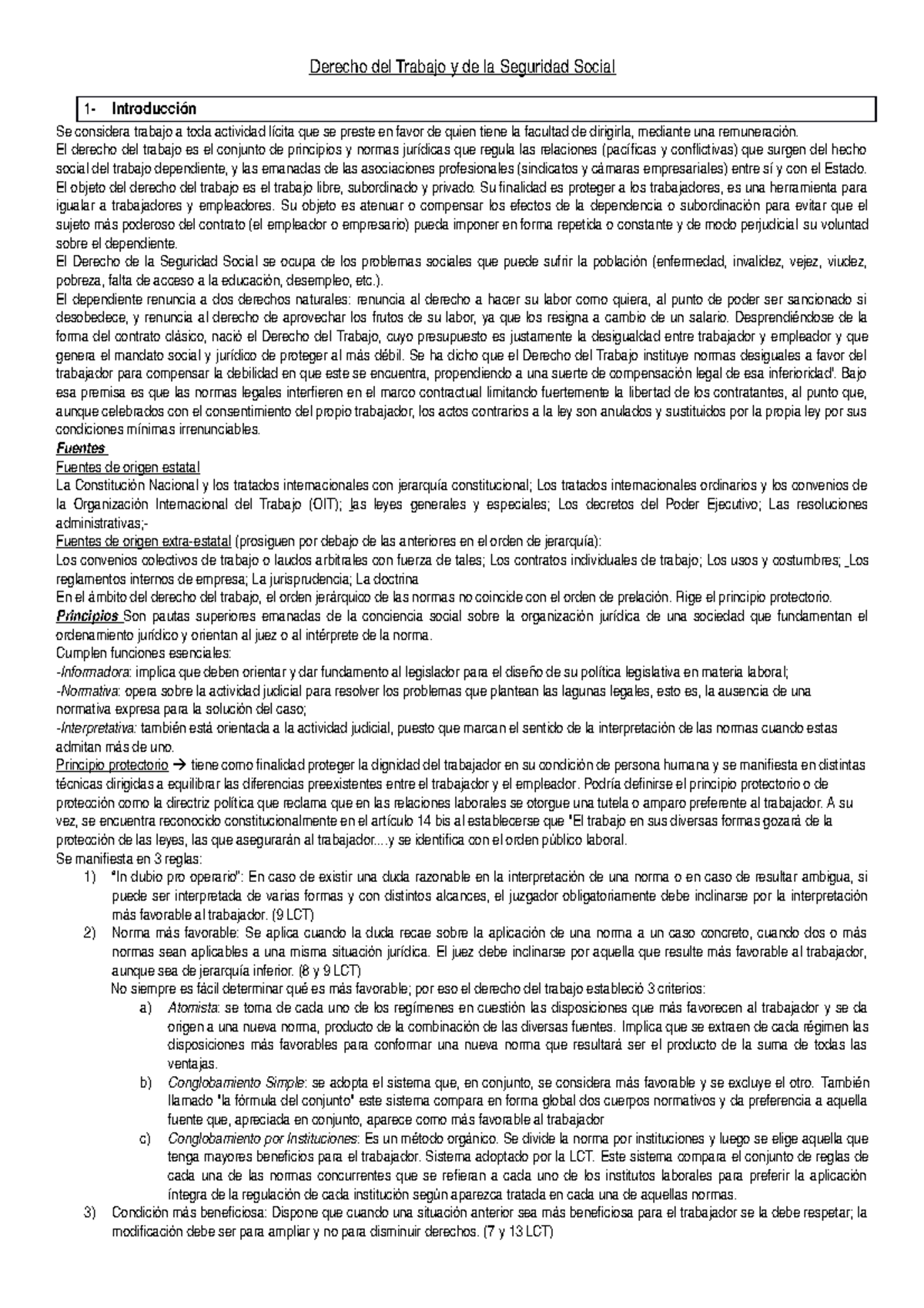 Derecho Laboral 1º parcial - Derecho del Trabajo y de la Seguridad ...