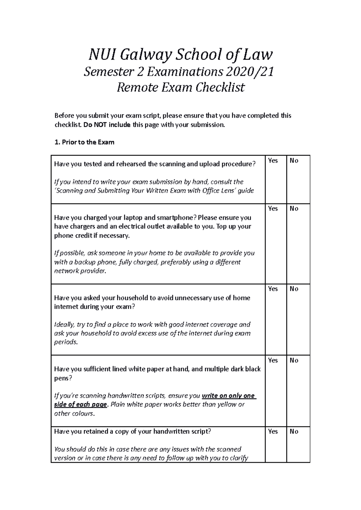 Law School Exam Checklist (1)(1) NUI Galway School of Law Semester 2