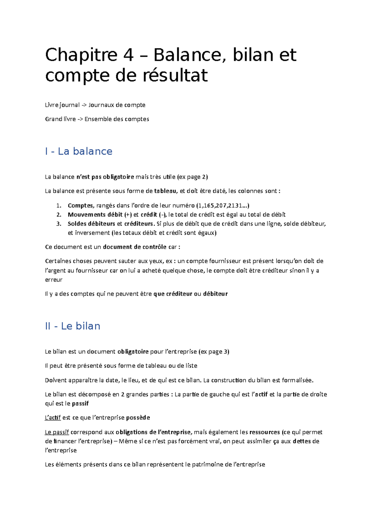 Chapitre 4 - Balance Bilan Et Compte De Résultat - Chapitre 4 – Balance ...