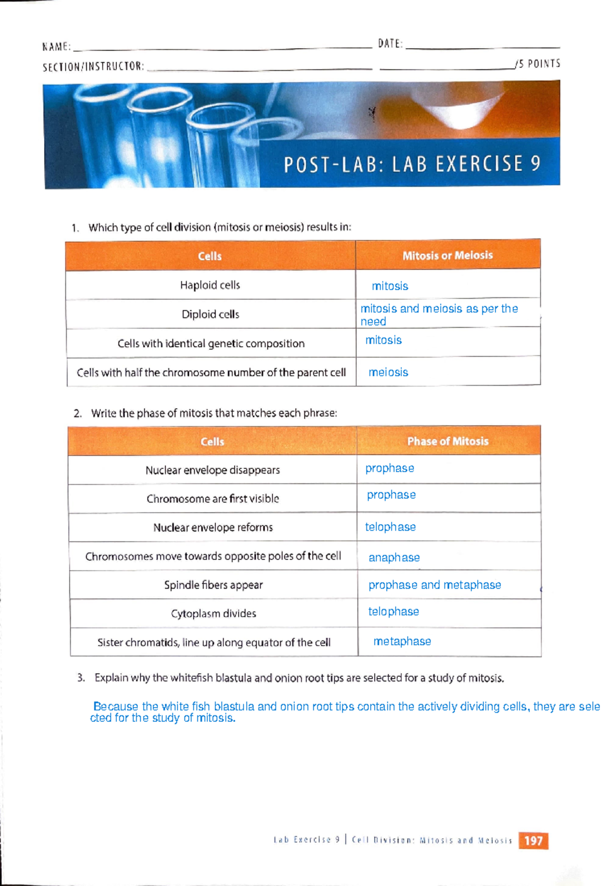 Post lab 9 part 1 introductions to cell molecular biology lab NAME