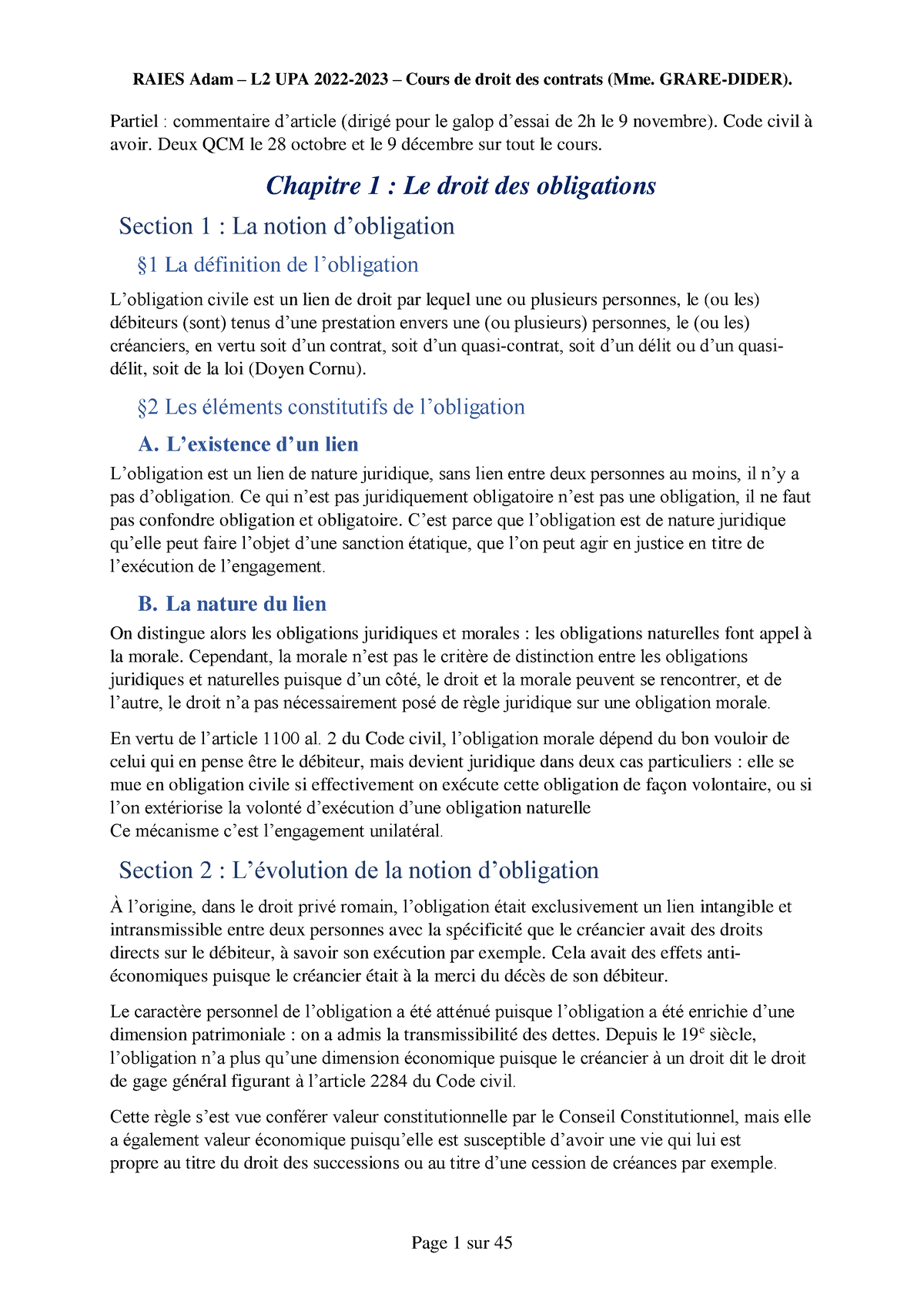 Cours De Droit Civil Des Contrats - RAIES Adam – L2 UPA 2022- 2023 ...